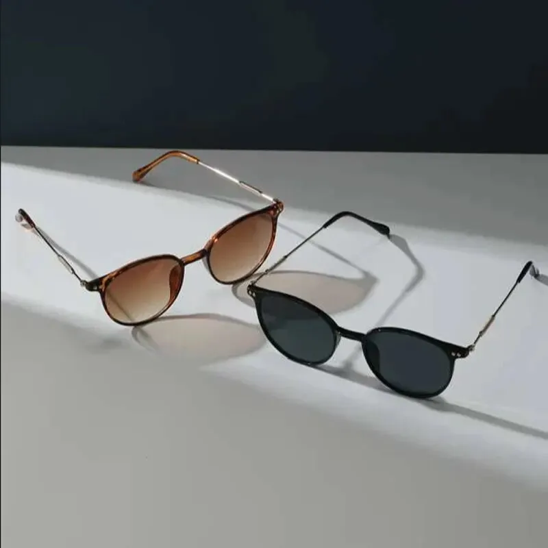 2 Pairs Per Set Small Round Sunglasses Women Cute Skinny Cat Eye Eyewear Men Vintage Narrow Cateye Sunglasses Set Stylish UV Protection