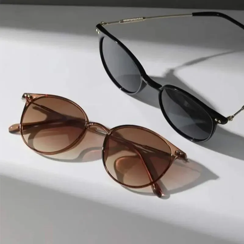 2 Pairs Per Set Small Round Sunglasses Women Cute Skinny Cat Eye Eyewear Men Vintage Narrow Cateye Sunglasses Set Stylish UV Protection