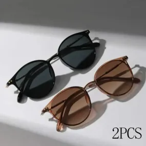 2 Pairs Per Set Small Round Sunglasses Women Cute Skinny Cat Eye Eyewear Men Vintage Narrow Cateye Sunglasses Set Stylish UV Protection