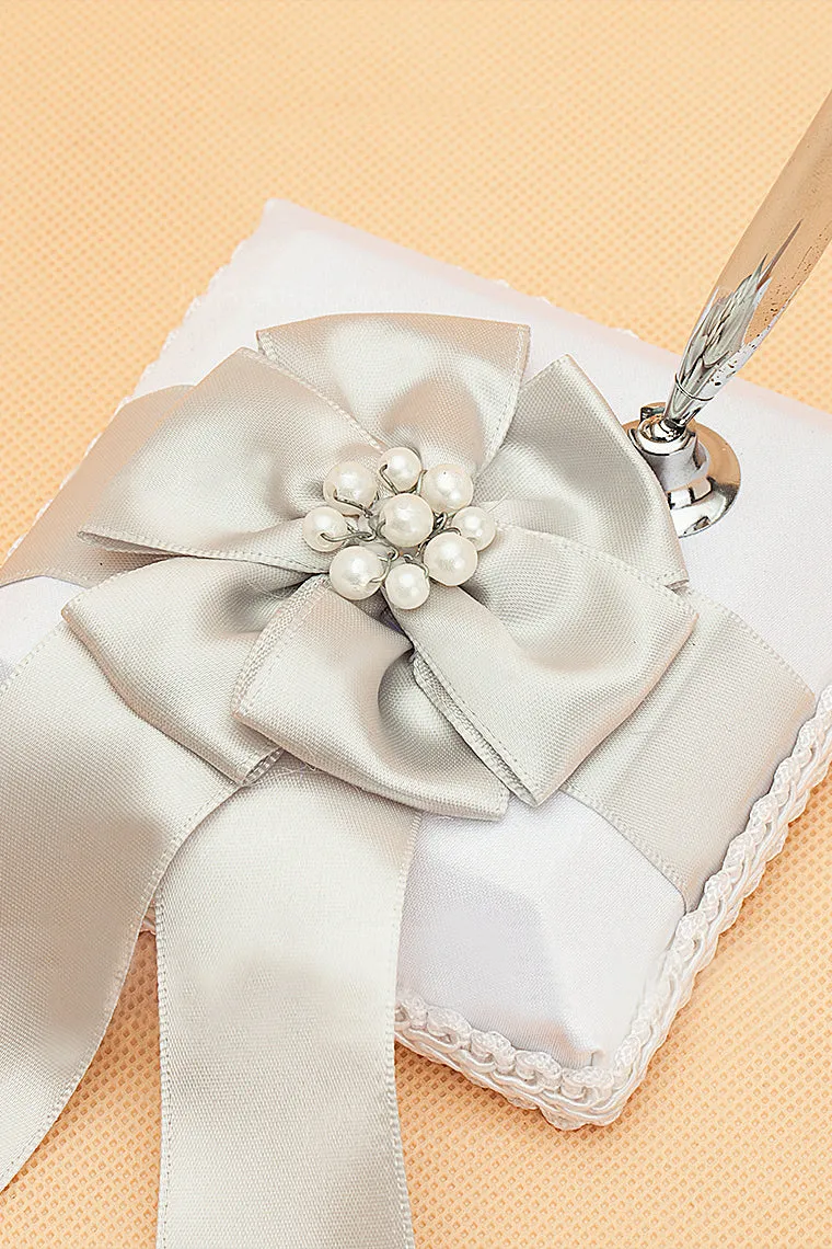 Beautiful Faux Pearl/Bow Guestbook & Pen Set