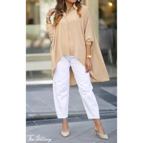 Beige high low oversized shirt