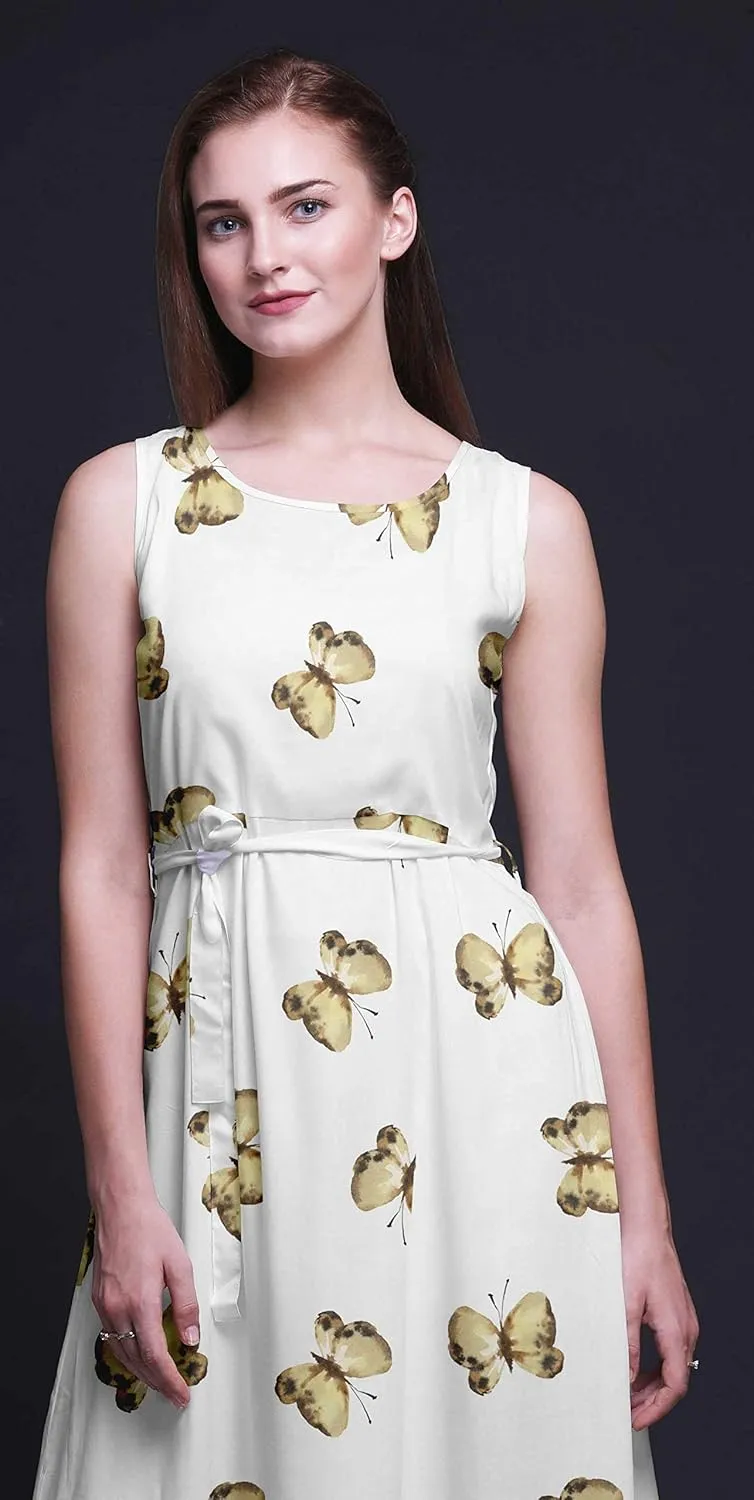 Bimba Butterfly Print Womens Chic Style Cold Shoulder Shift Dress Summer Tunic -Large