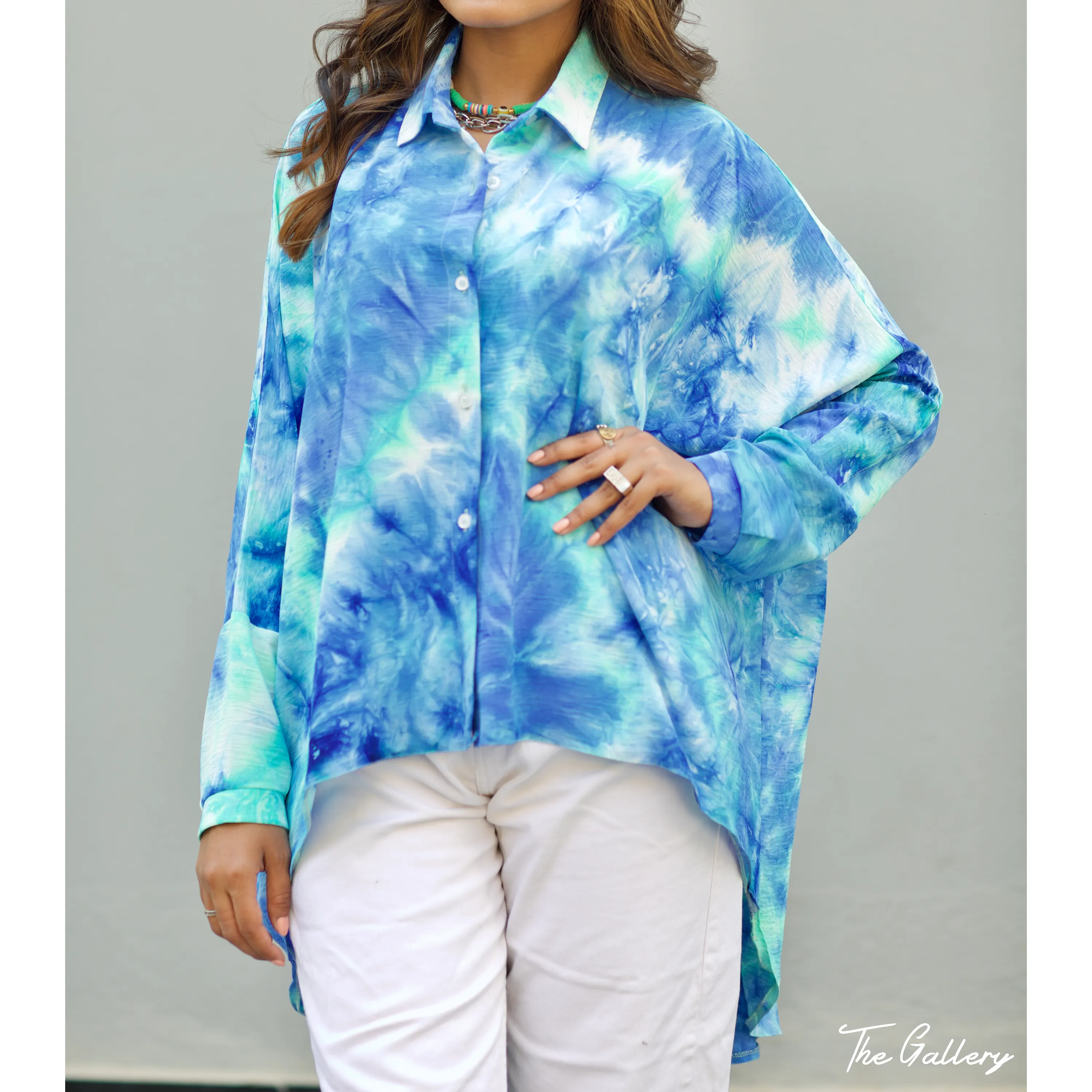 Blue tie dye high low oversized shirt