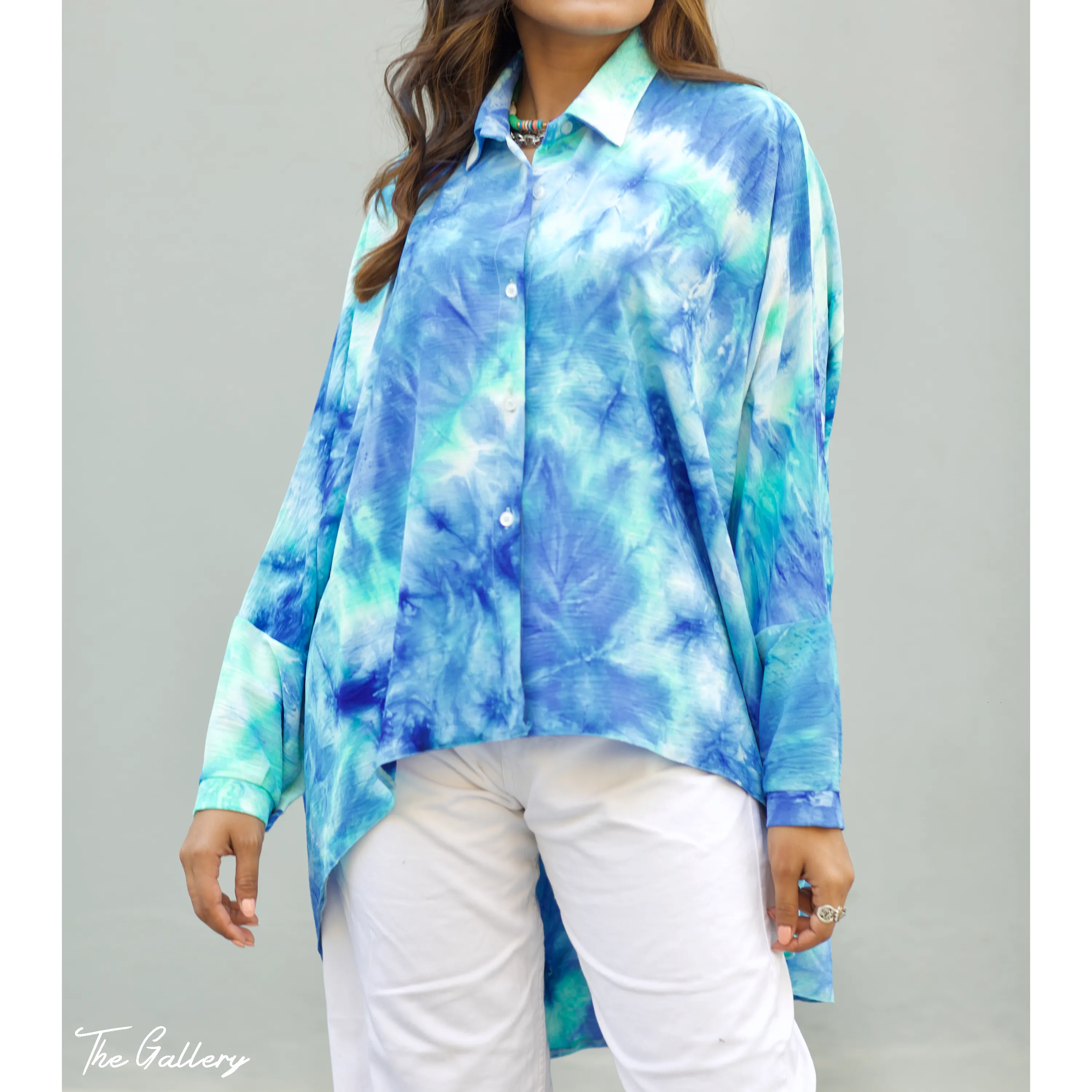 Blue tie dye high low oversized shirt