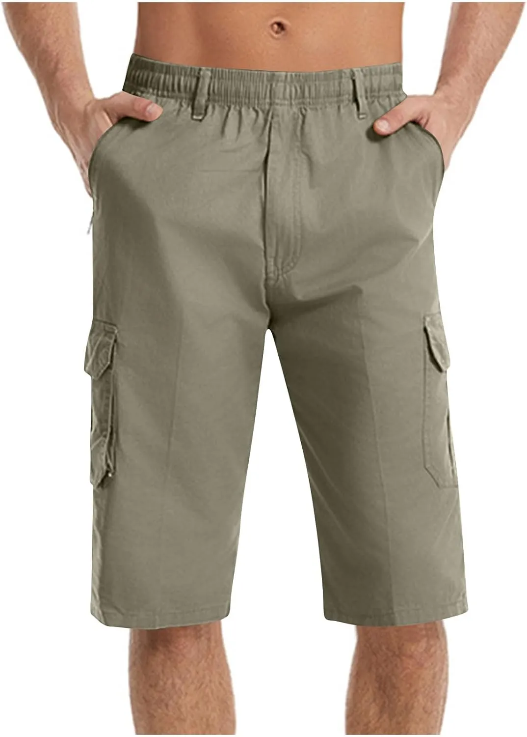 Cargo Jogging Shorts for Men Elastic Waistband SweatShorts Breathable Workout Gym Running Athletic with Zip Pockets