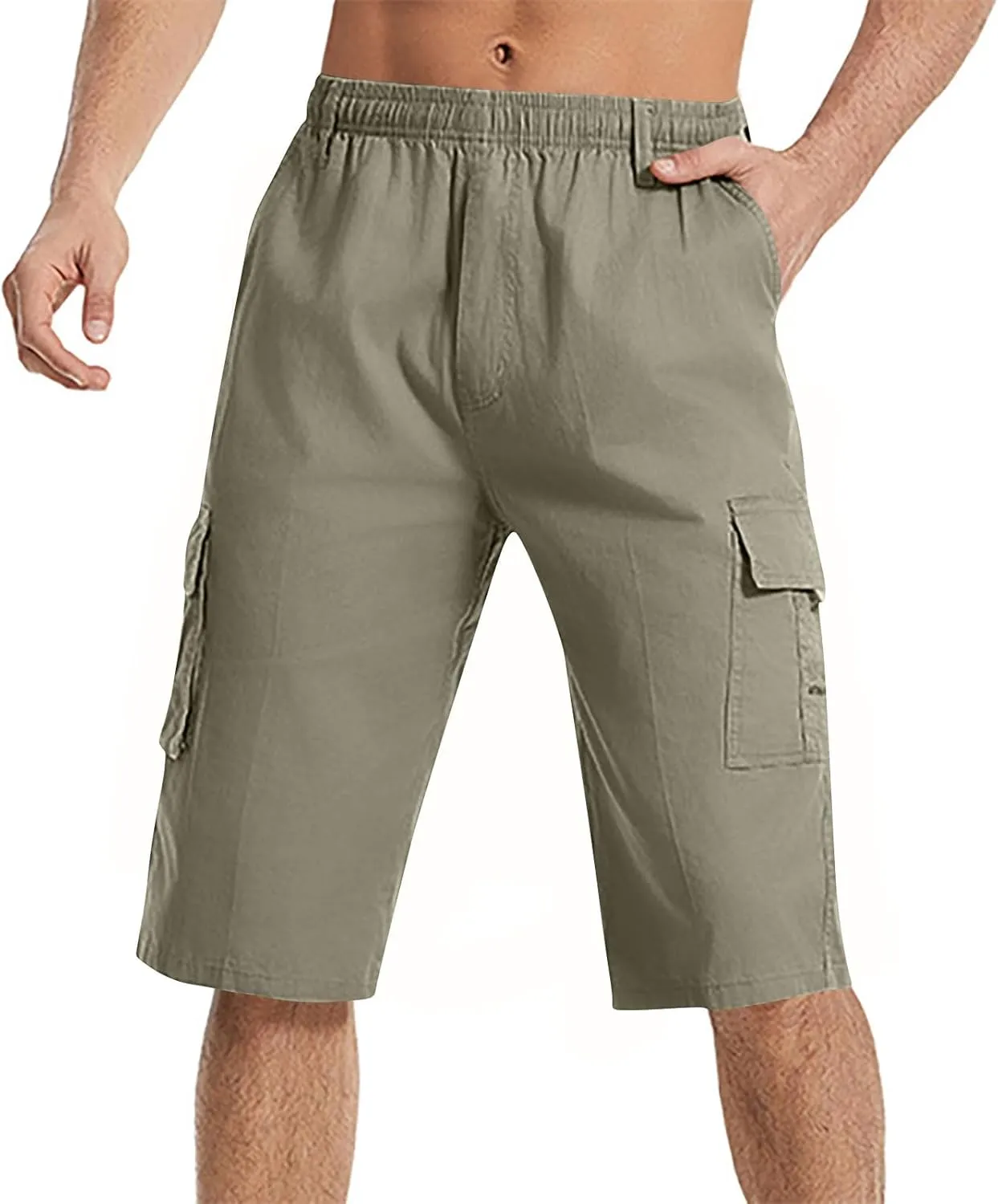 Cargo Jogging Shorts for Men Elastic Waistband SweatShorts Breathable Workout Gym Running Athletic with Zip Pockets