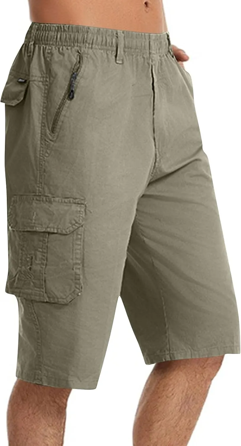 Cargo Jogging Shorts for Men Elastic Waistband SweatShorts Breathable Workout Gym Running Athletic with Zip Pockets