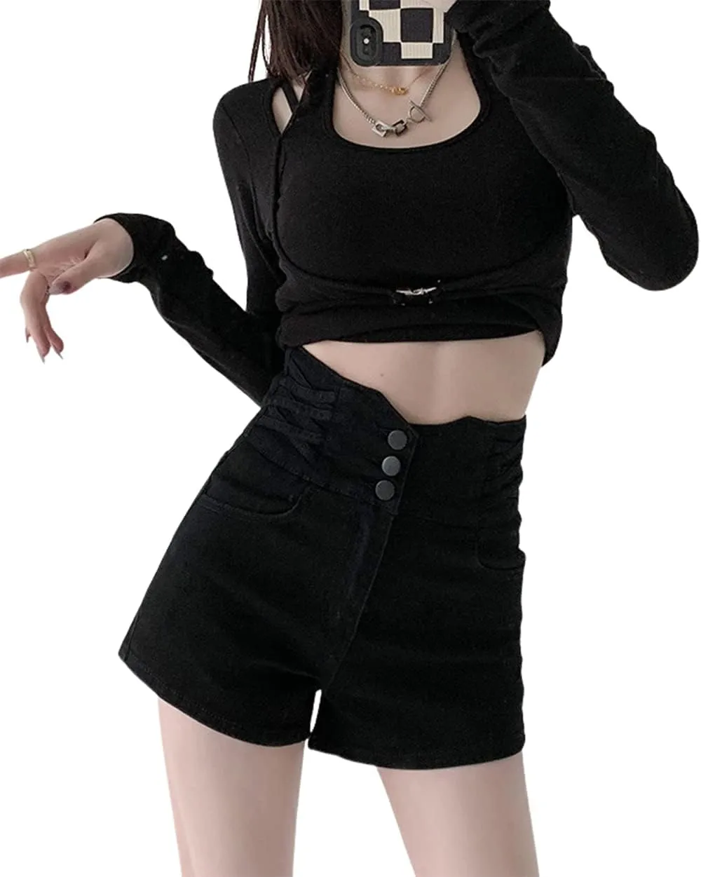 CHARTOU Women's High Waisted Button Front Wide Leg Stretchy Sexy Short Denim Jean Shorts