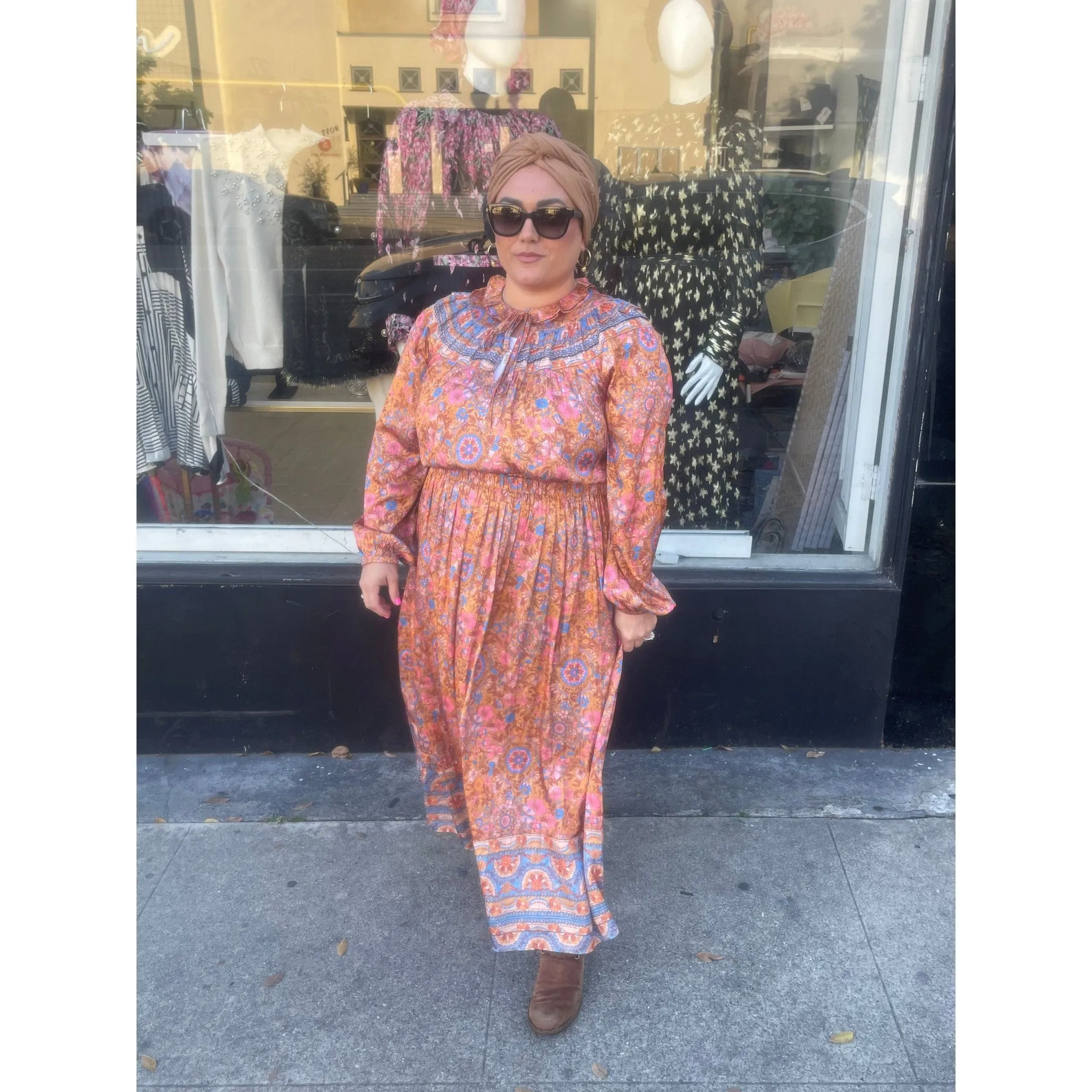 Chic Satin Midi Print Dress