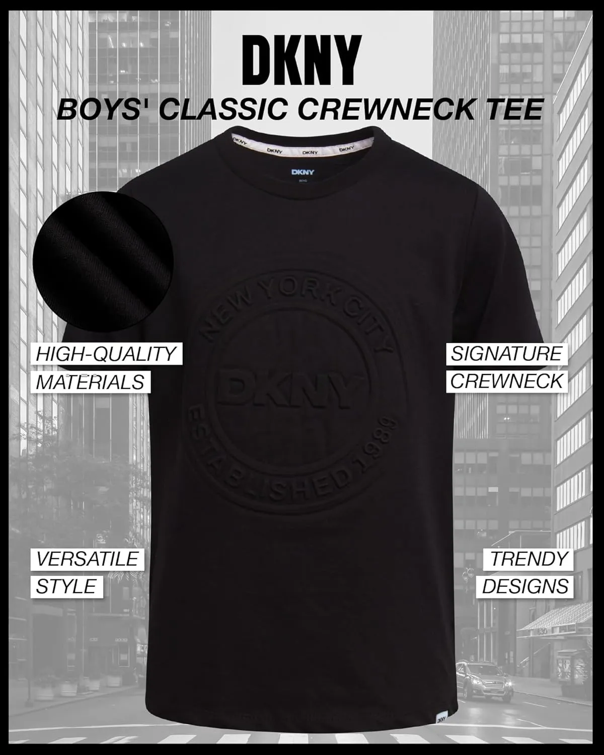 DKNY Boys' Graphic Tee - Soft and Breathable Classic Crewneck Short Sleeve Pullover T-Shirt for Boys (Sizes: 8-20)