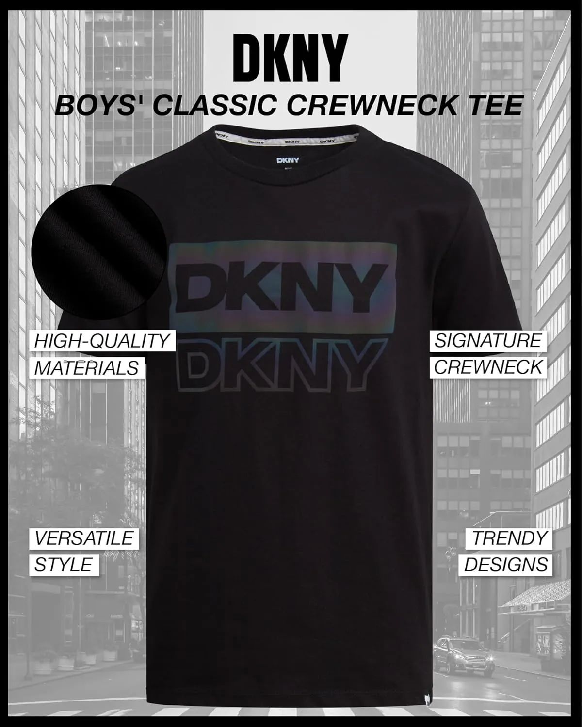 DKNY Boys' Graphic Tee - Soft and Breathable Classic Crewneck Short Sleeve Pullover T-Shirt for Boys (Sizes: 8-20)