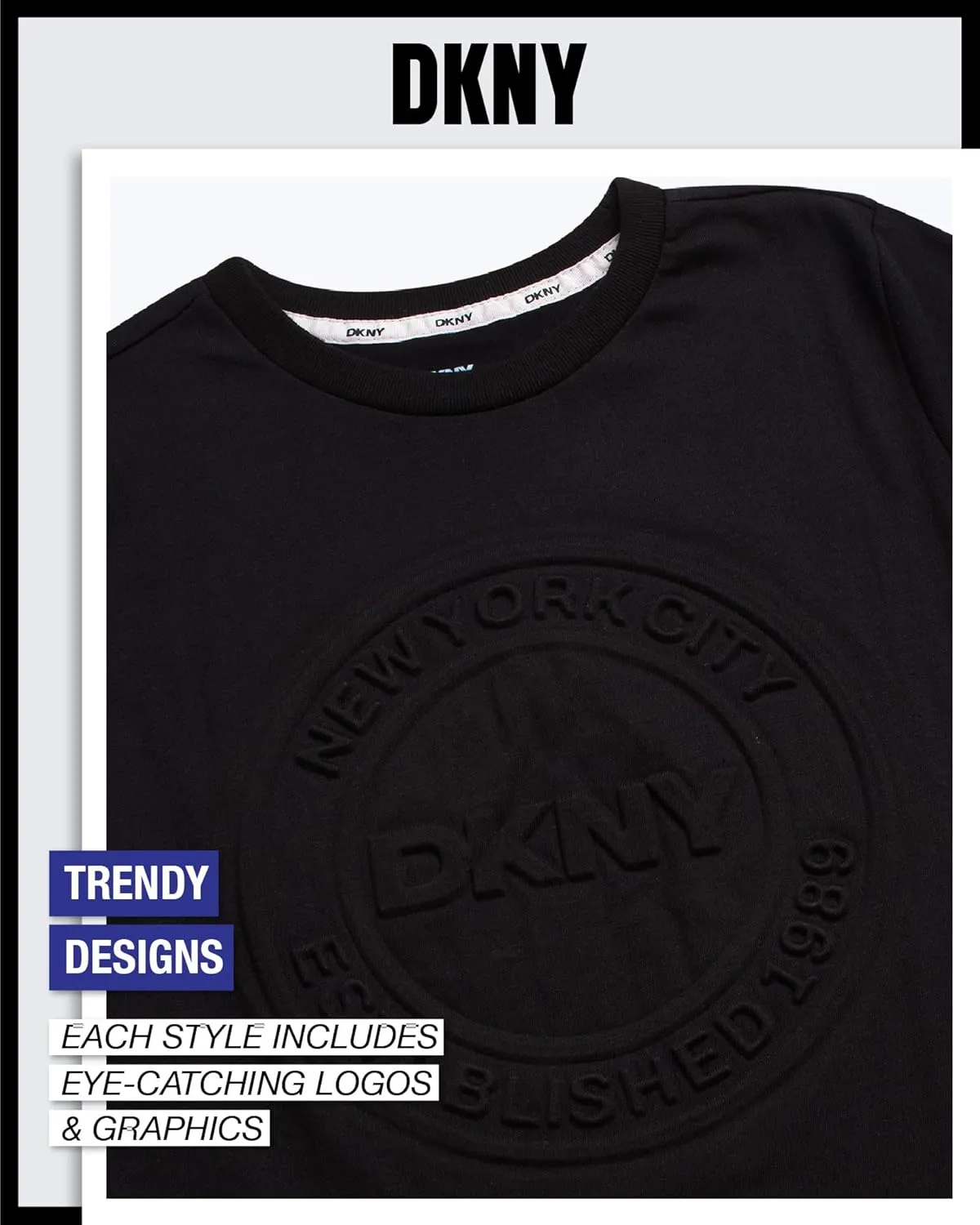 DKNY Boys' Graphic Tee - Soft and Breathable Classic Crewneck Short Sleeve Pullover T-Shirt for Boys (Sizes: 8-20)