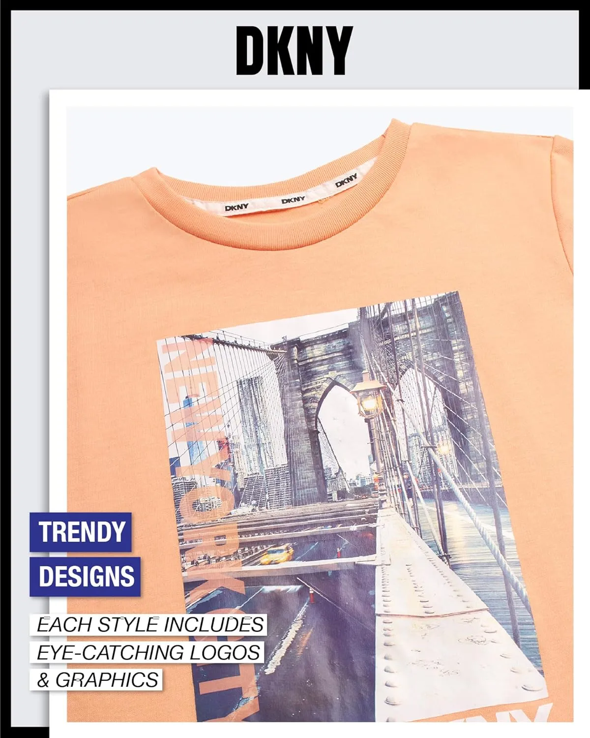 DKNY Boys' Graphic Tee - Soft and Breathable Classic Crewneck Short Sleeve Pullover T-Shirt for Boys (Sizes: 8-20)