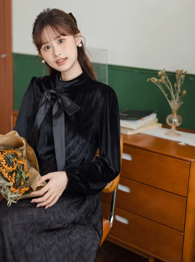Dress Style Chic Velvet French Retro