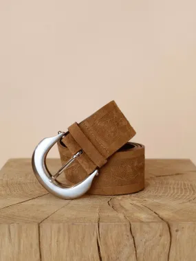 Embossed Suede Waist Belt - Cinnamon Swirl