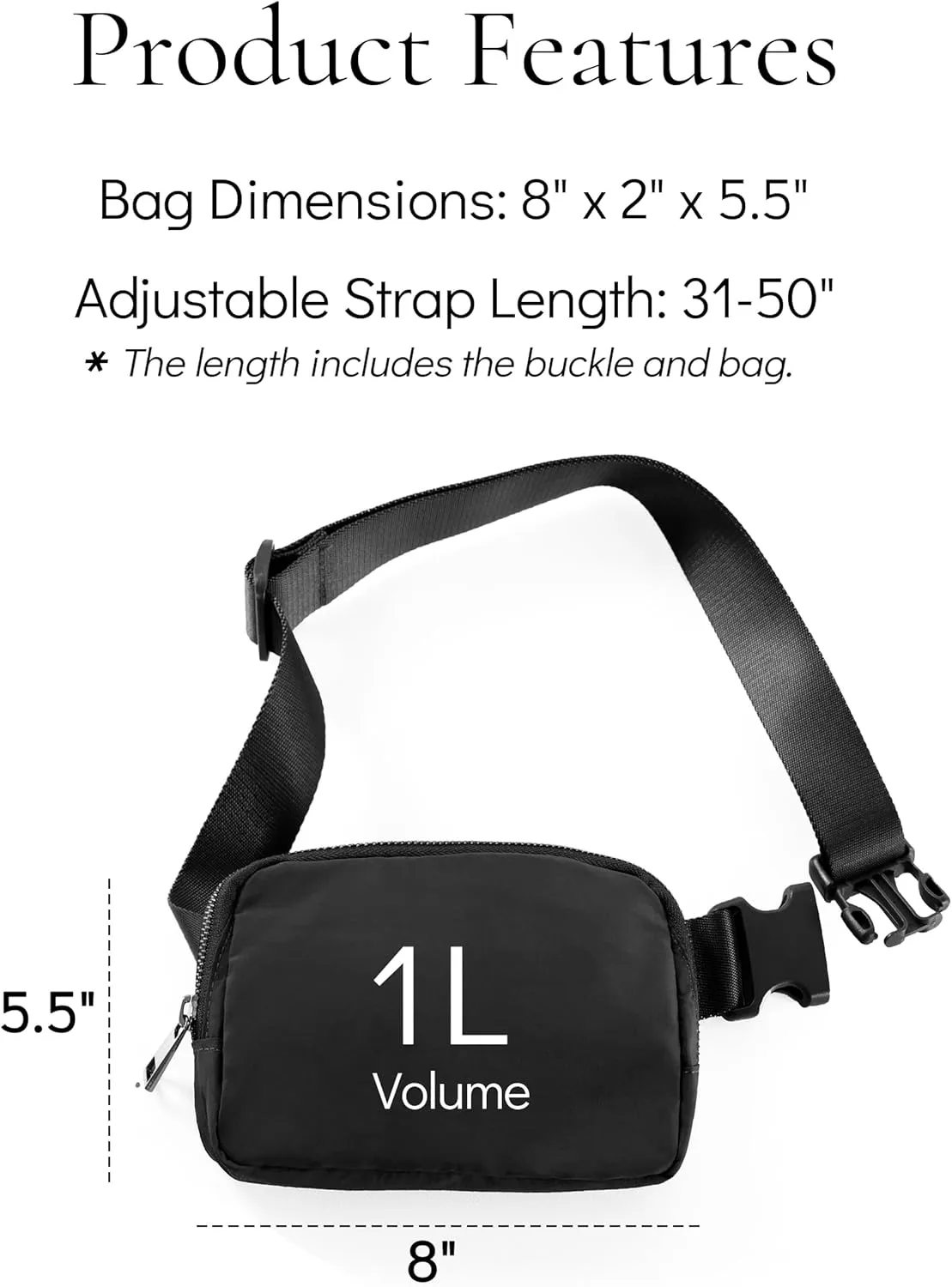 Fanny Pack Crossbody Bag Trendy Waterproof Small Sling Cross Body Purse for Women Men Fashion Waist Packs Mini Belt Pouch Chest Bum Hip Lulu Dupes Travel Vacation Running Black