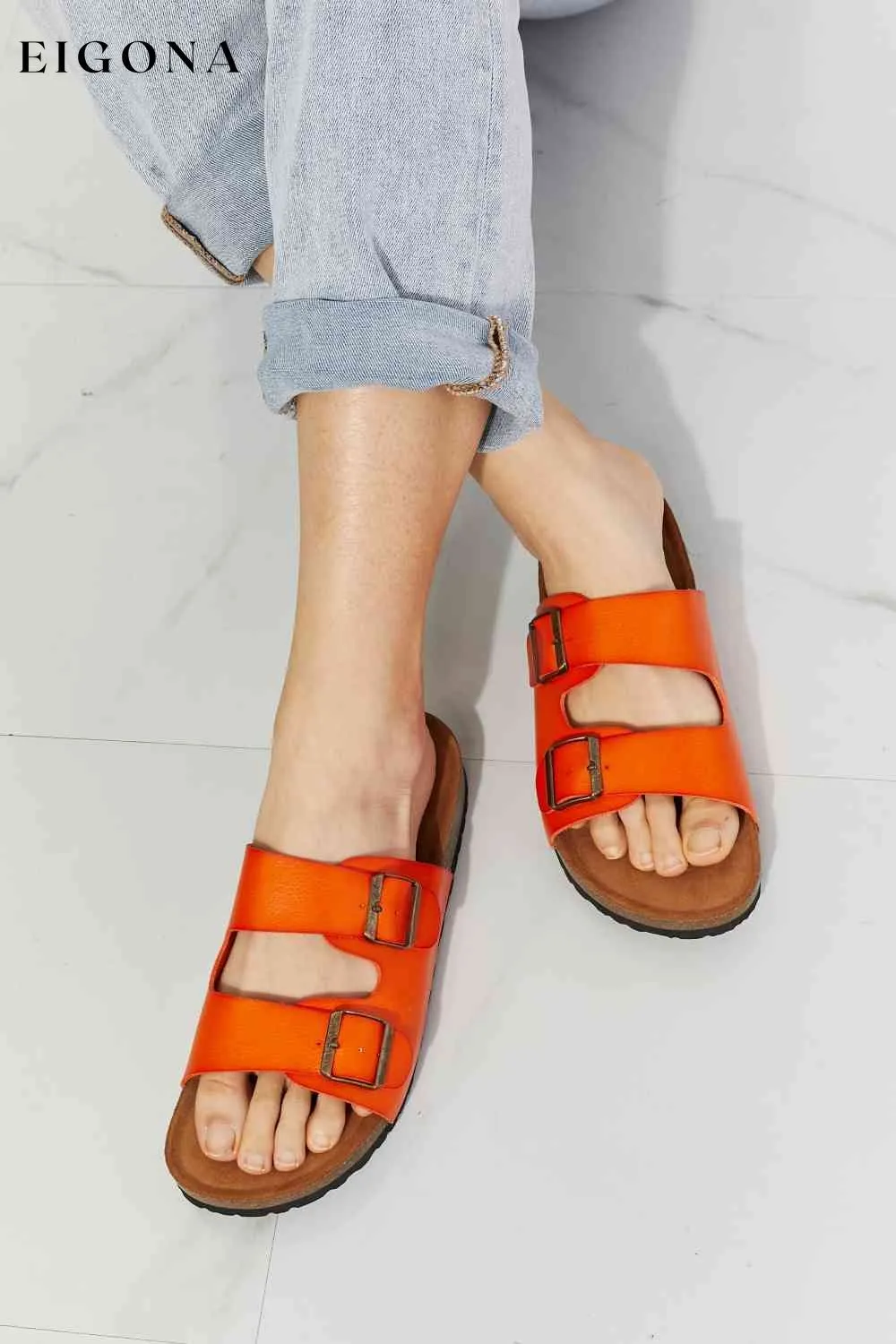 Feeling Alive Double Banded Slide Sandals in Orange