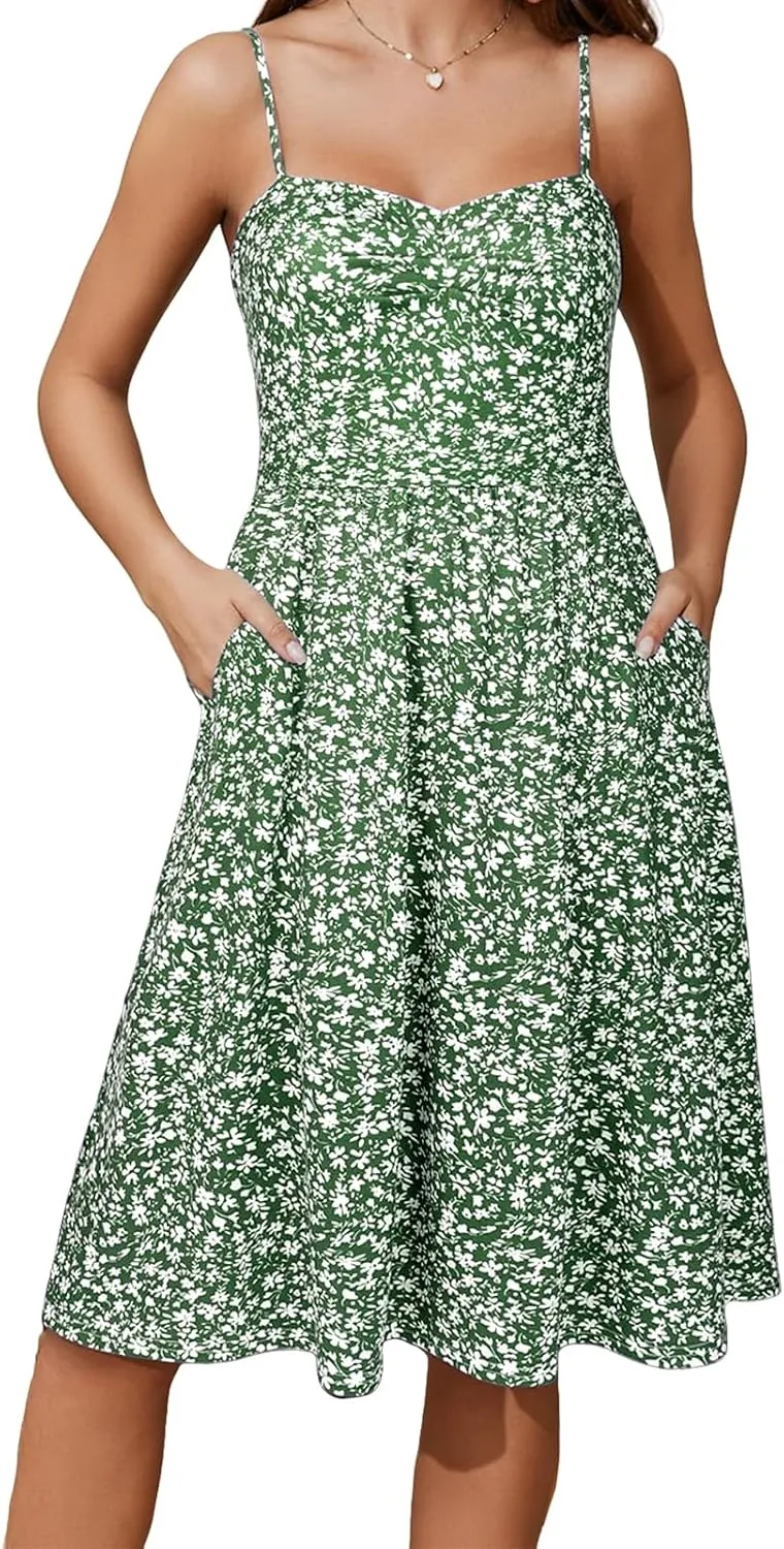 Floral Dress for Women Spaghetti Strap Sleeveless Smocked Boho Maxi Dress 2025 Summer A-Line Beach Sundress