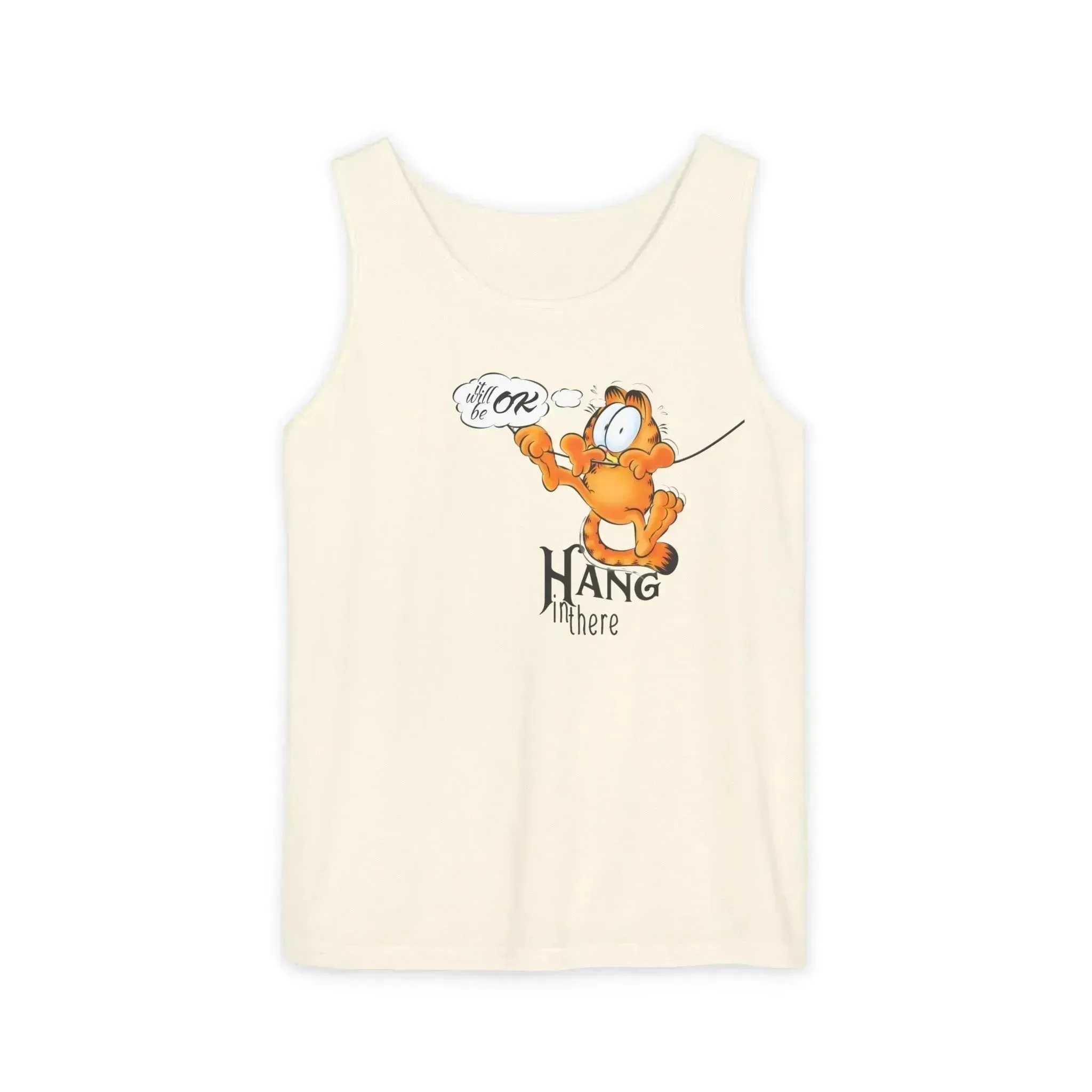 Funny Garfield Hang in Unisex Garment-Dyed Tank Top