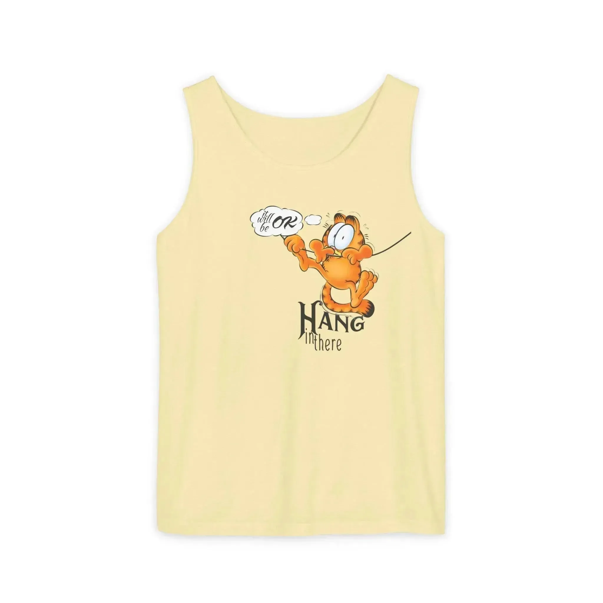 Funny Garfield Hang in Unisex Garment-Dyed Tank Top