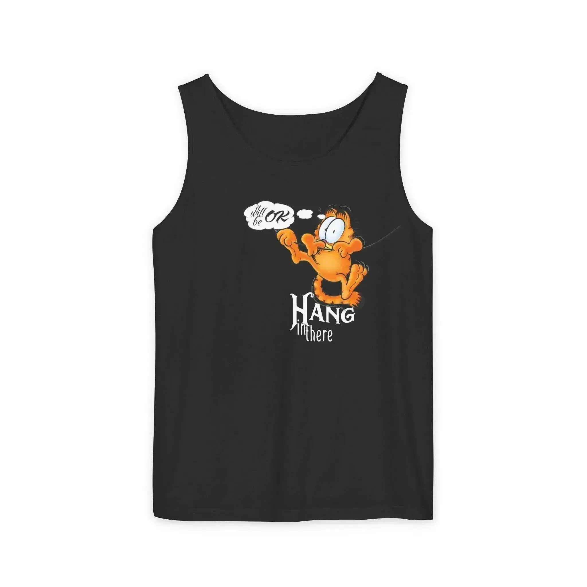 Funny Garfield Hang in Unisex Garment-Dyed Tank Top