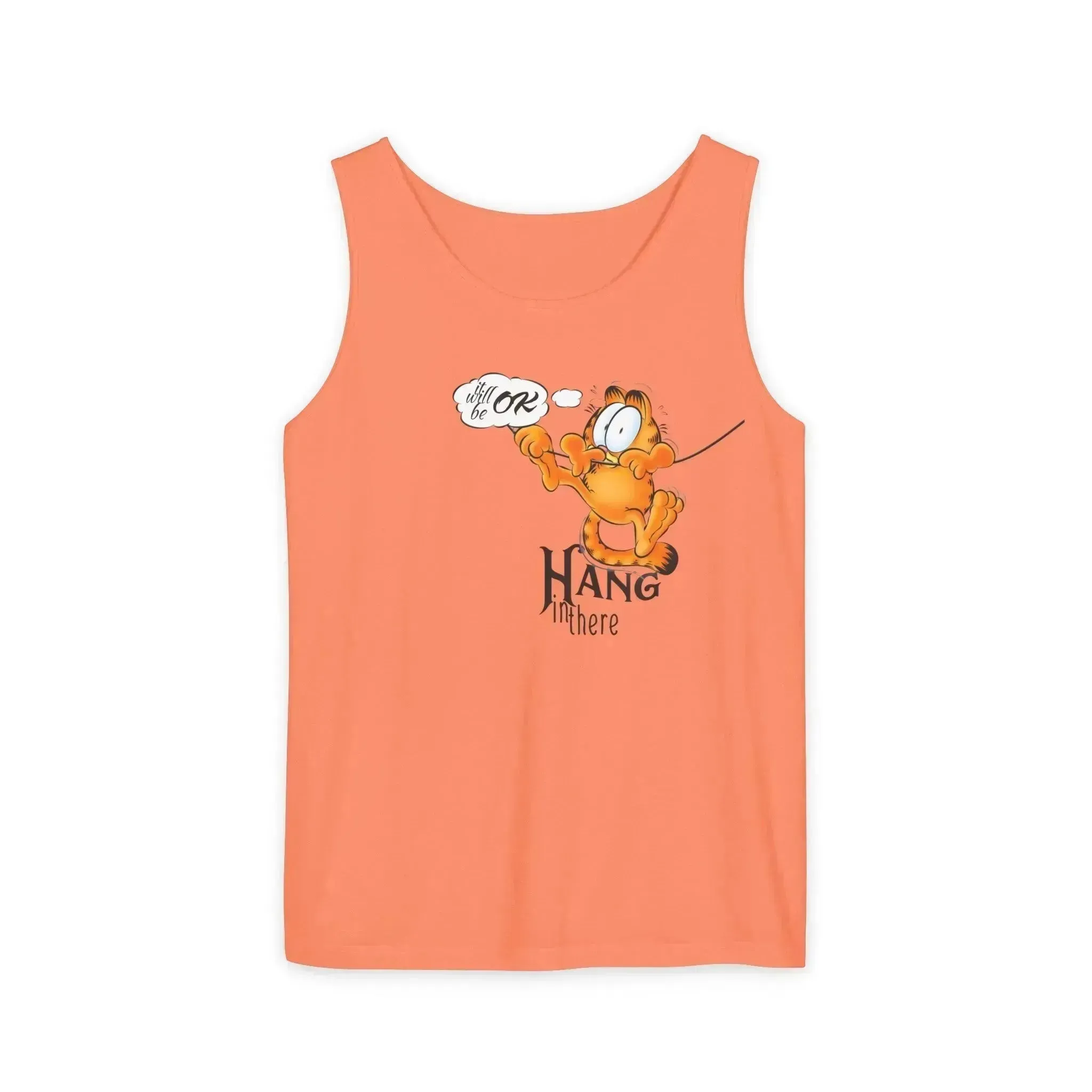 Funny Garfield Hang in Unisex Garment-Dyed Tank Top