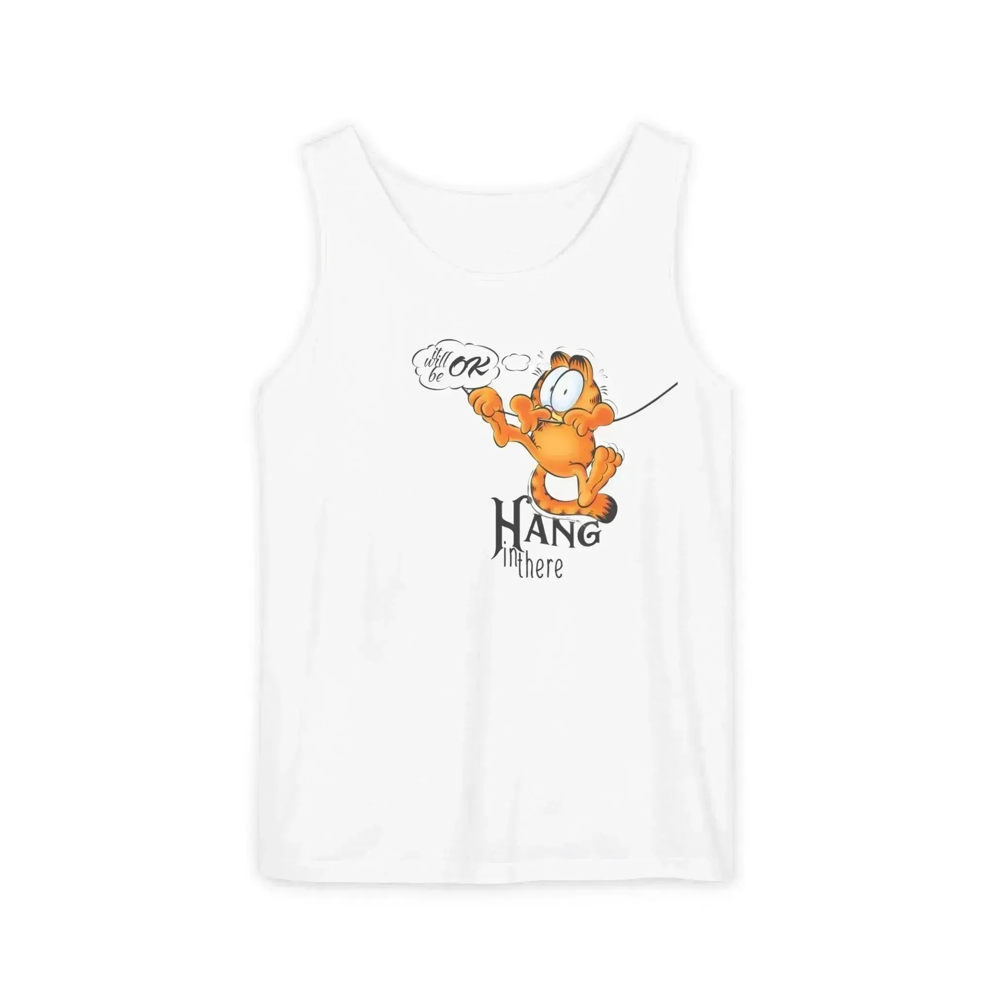 Funny Garfield Hang in Unisex Garment-Dyed Tank Top
