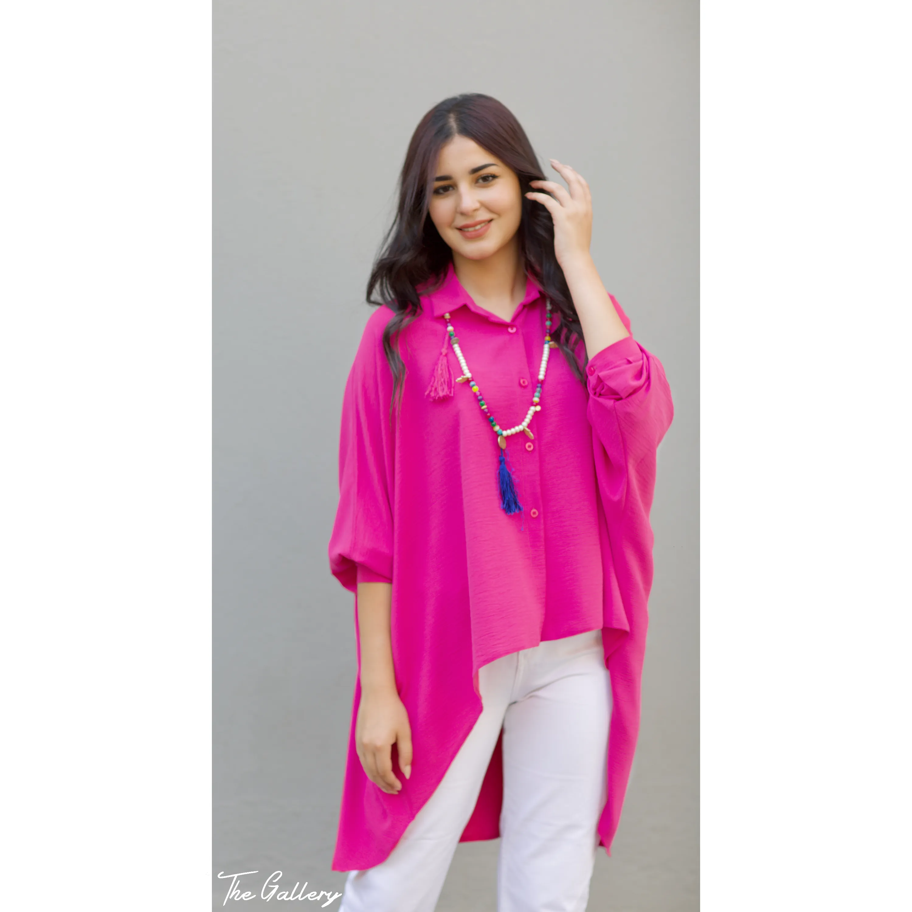 Fushia high low oversized shirt