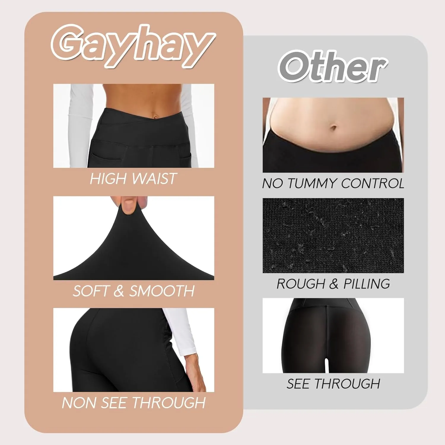 GAYHAY Flare Leggings for Women - Pockets Crossover Yoga Pants High Waist Tummy Control Bootcut Workout Flared Leggings