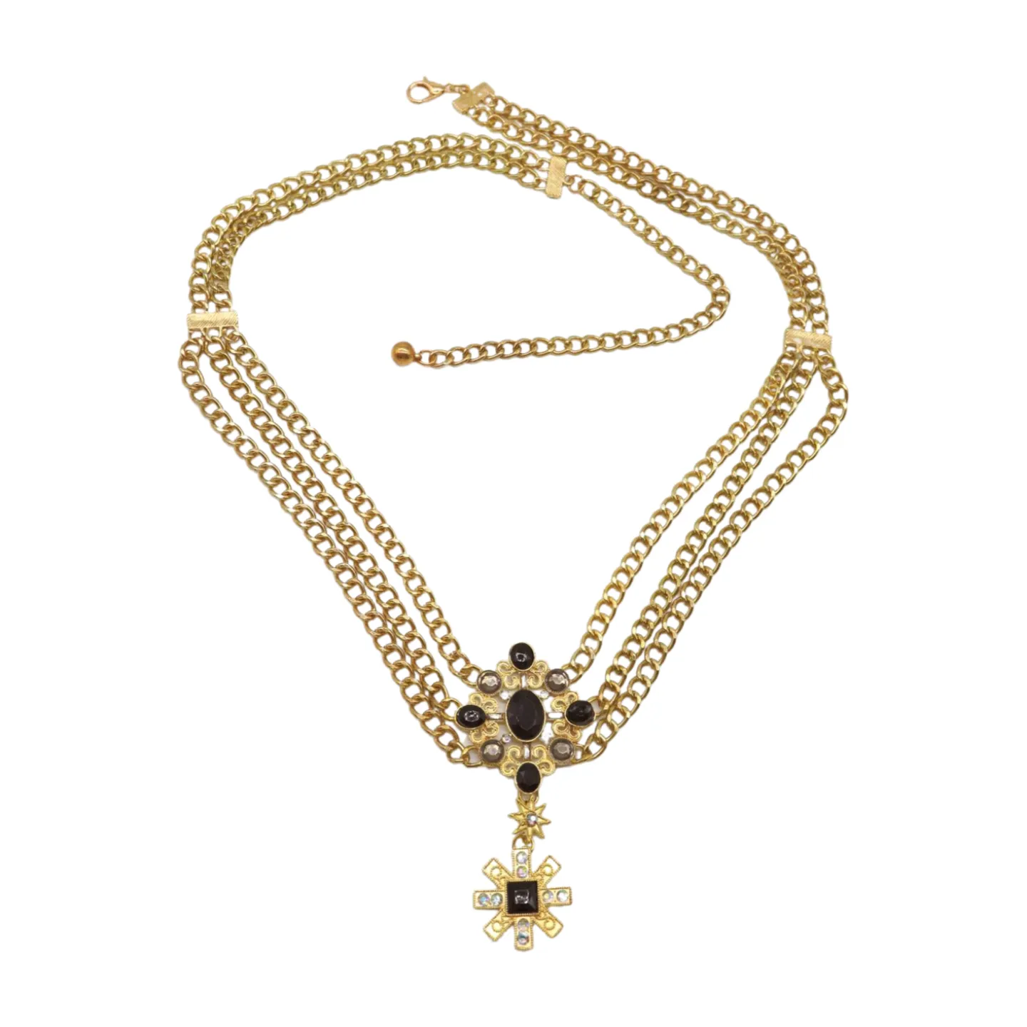Gold Metal Chain Belt British Black Cross Star Charm S M