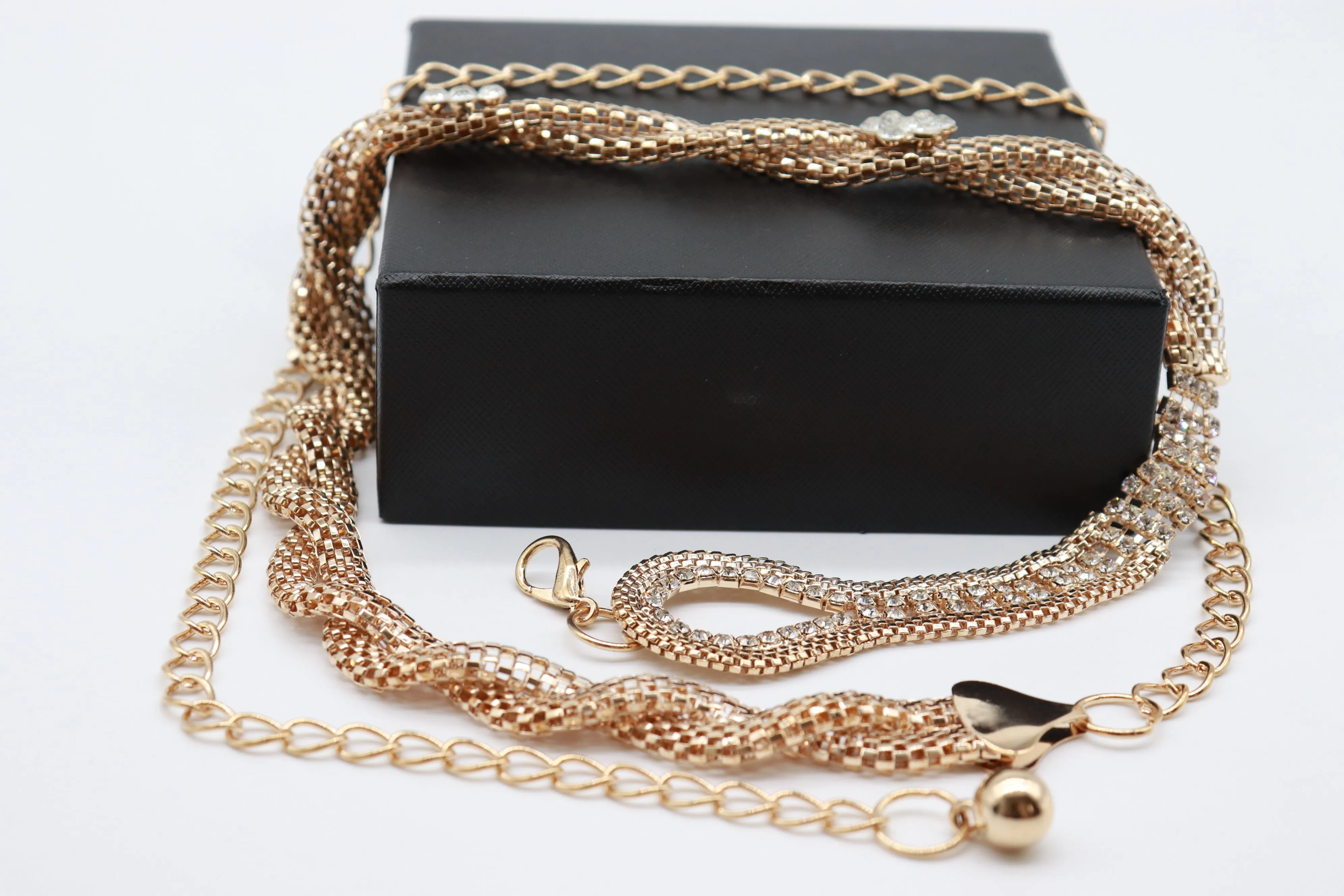 Gold Metal Chain Braided Belt Flower Charms Fit Size S M L