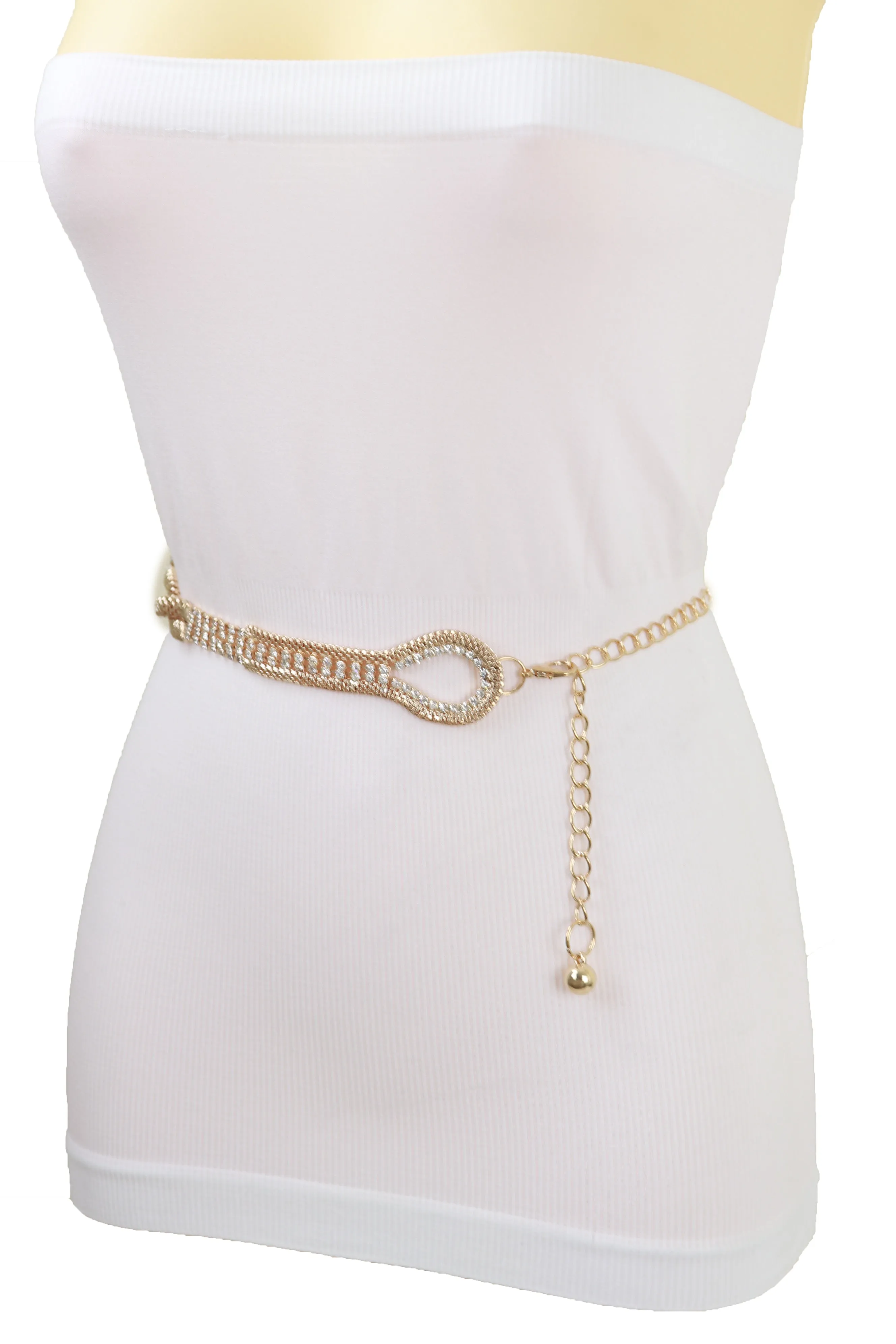 Gold Metal Chain Braided Belt Flower Charms Fit Size S M L