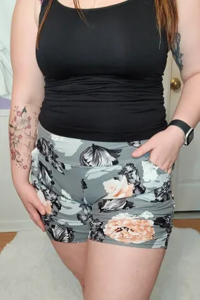 Harem Shorts in Grey Floral (Super Soft) S-XL