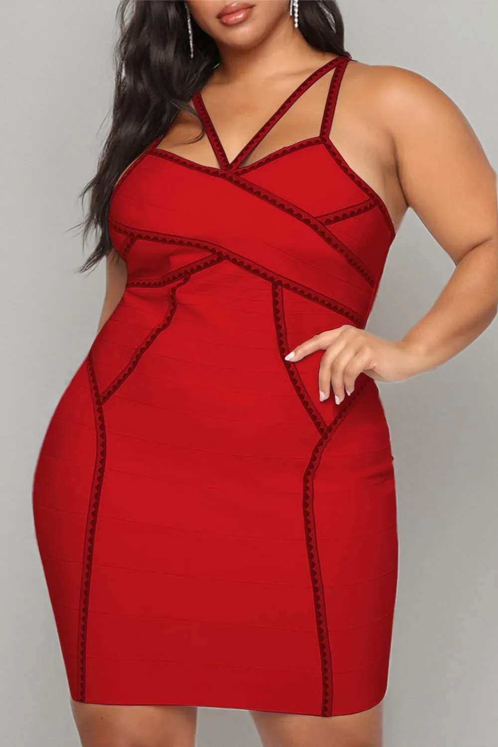 Hybrid & Company Womens Elegance V Neck Stretch Chic Bandage Dress