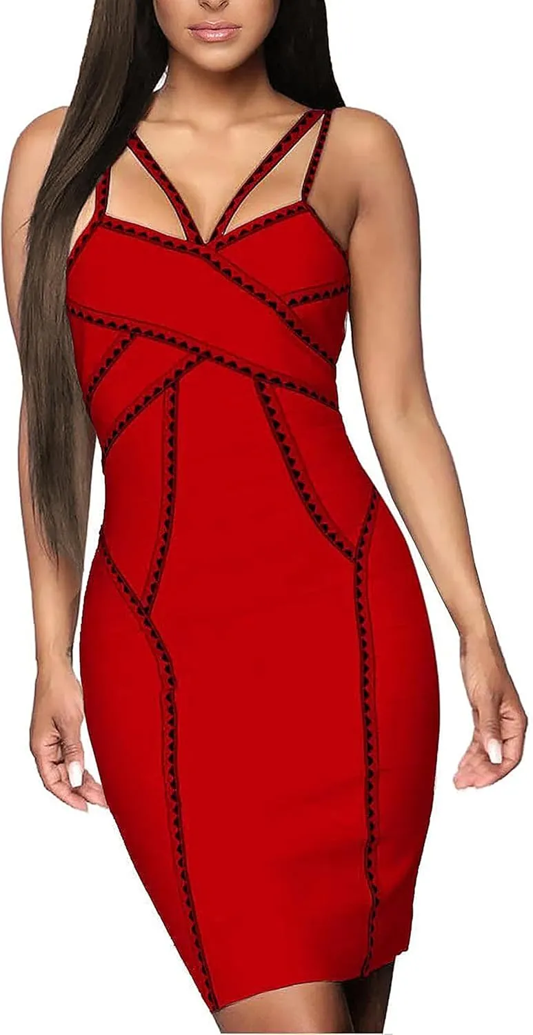 Hybrid & Company Womens Elegance V Neck Stretch Chic Bandage Dress