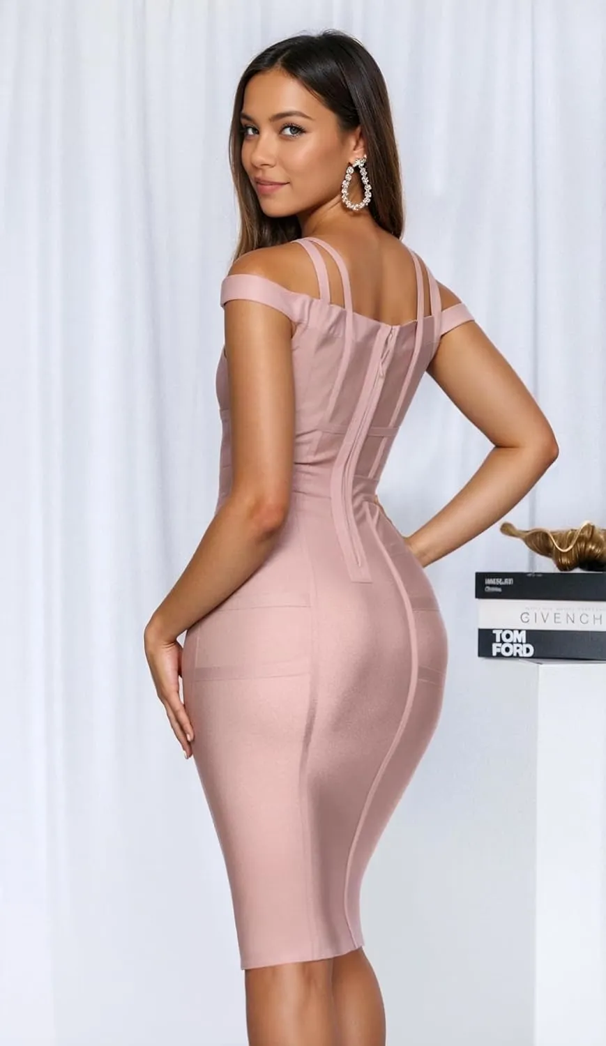 Hybrid & Company Womens Elegance V Neck Stretch Chic Bandage Dress