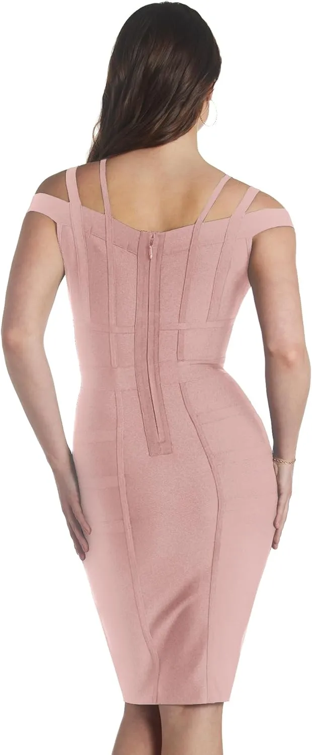 Hybrid & Company Womens Elegance V Neck Stretch Chic Bandage Dress