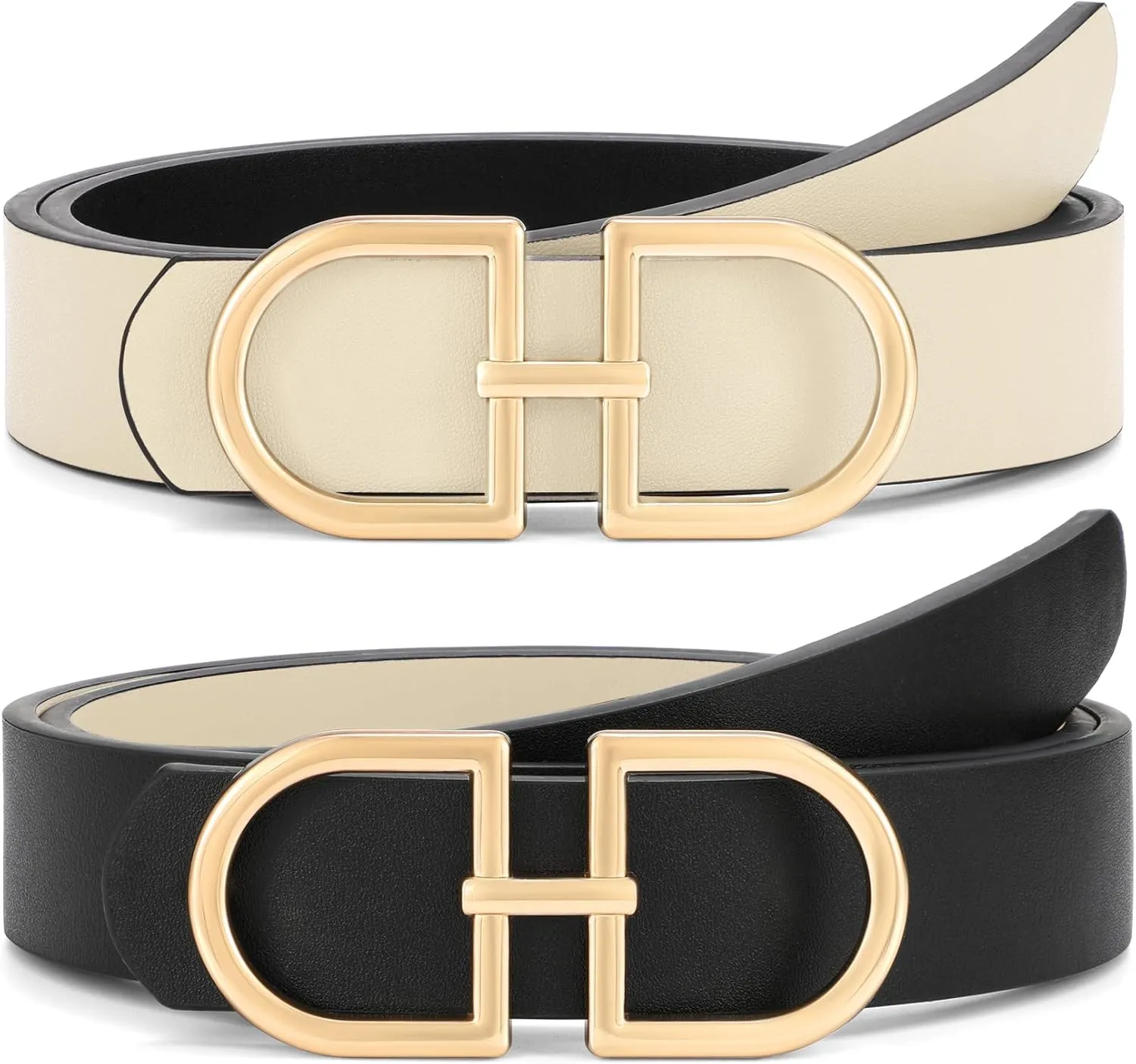 IAKING Reversible Leather Belt for Women With Gold Buckle Ladies Two-in-One Leather Womens Belt for Jeans Pants Dresses