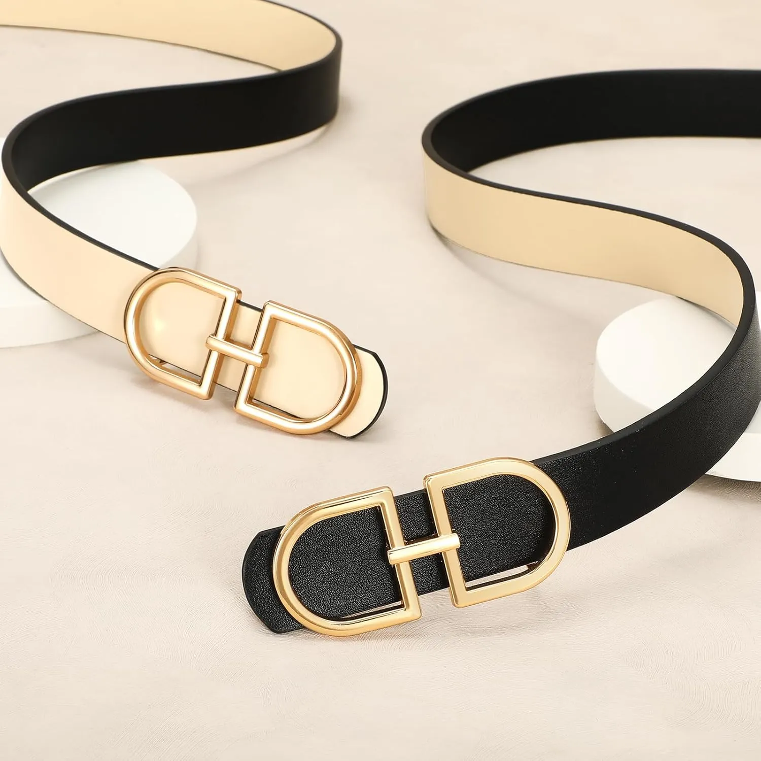 IAKING Reversible Leather Belt for Women With Gold Buckle Ladies Two-in-One Leather Womens Belt for Jeans Pants Dresses
