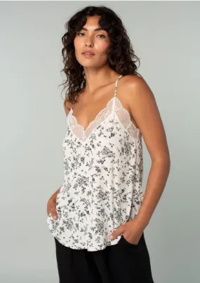 Jayla Floral Racerback Lace Trim Tank Top