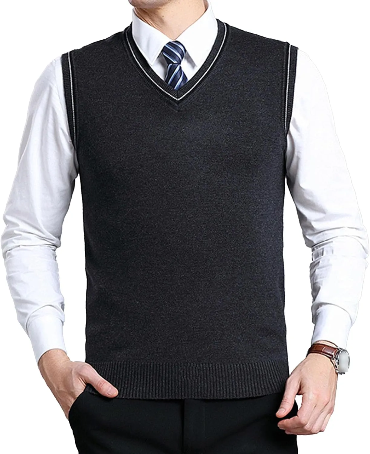 JEShifangjiusu Men's Sleeveless Sweater Vest Lightweight V-Neck Cotton Tank Top Slim Fit Soft Comfortable Pullover