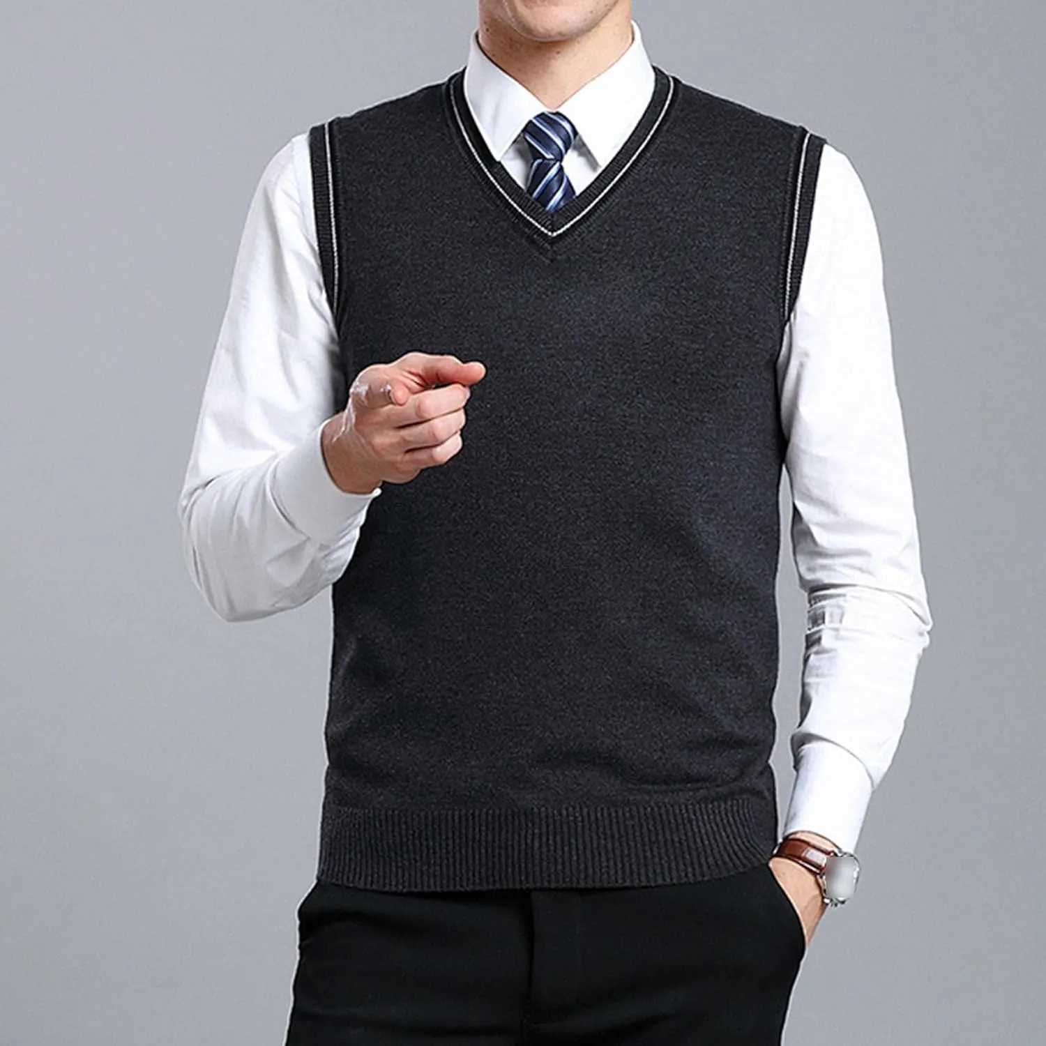 JEShifangjiusu Men's Sleeveless Sweater Vest Lightweight V-Neck Cotton Tank Top Slim Fit Soft Comfortable Pullover
