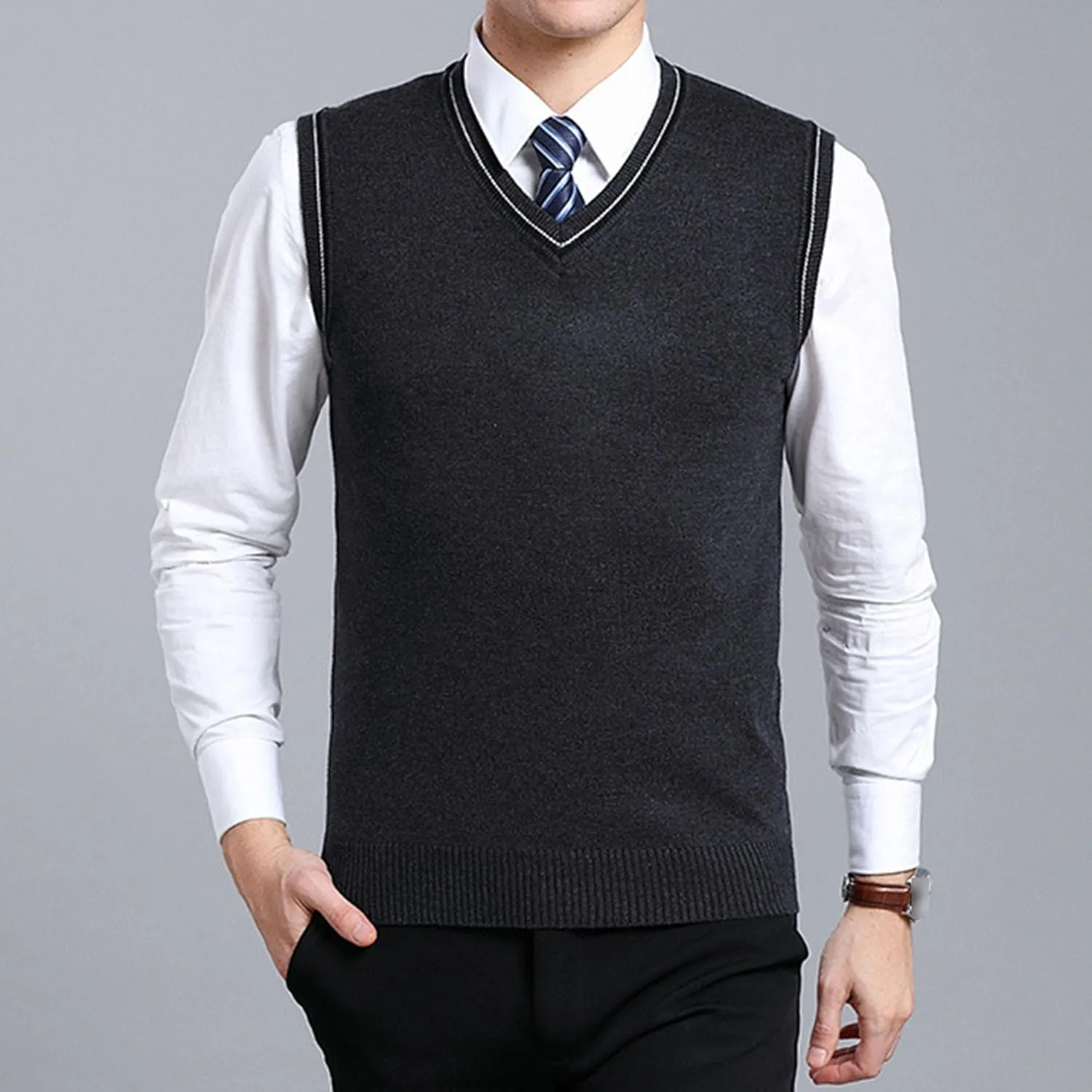 JEShifangjiusu Men's Sleeveless Sweater Vest Lightweight V-Neck Cotton Tank Top Slim Fit Soft Comfortable Pullover