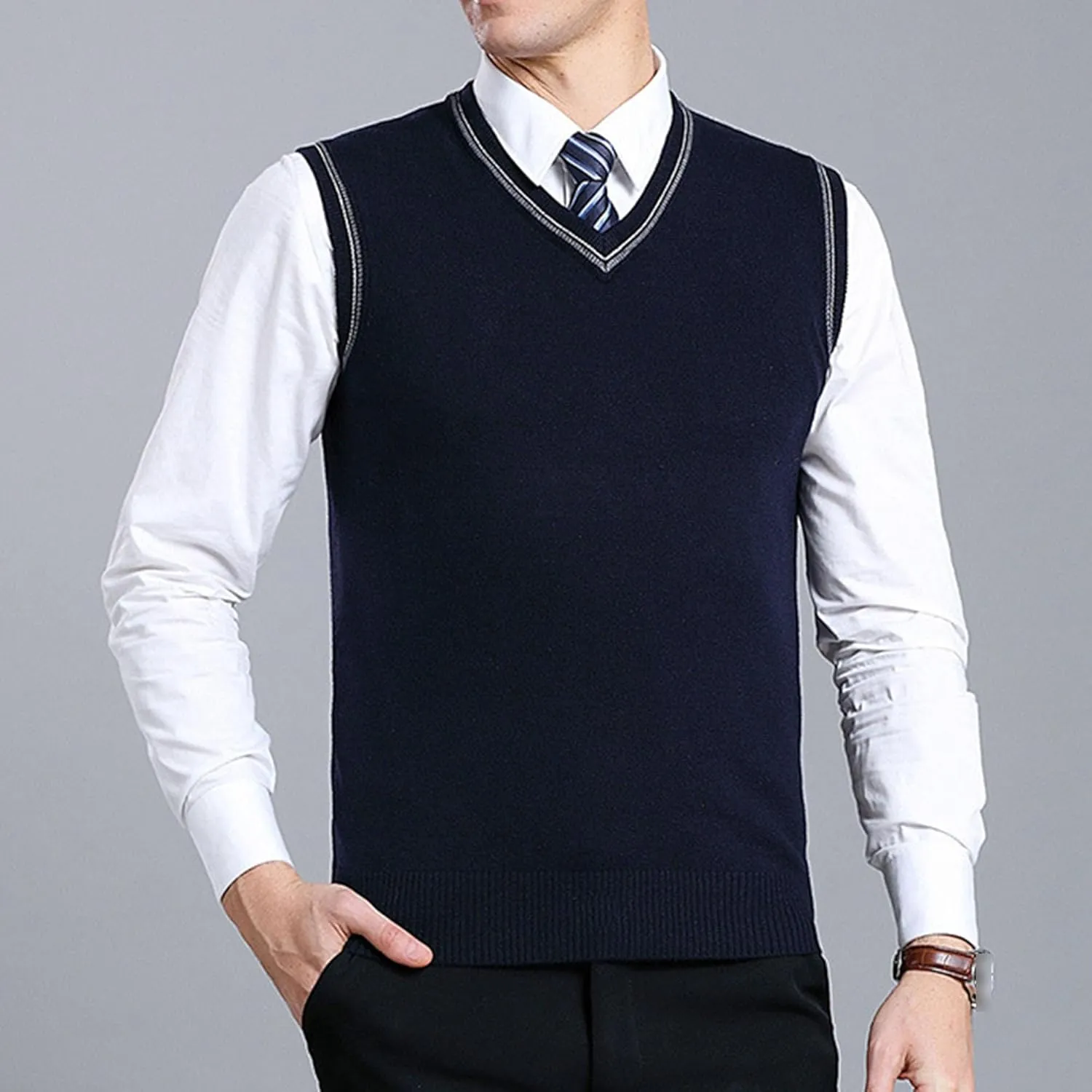 JEShifangjiusu Men's Sleeveless Sweater Vest Lightweight V-Neck Cotton Tank Top Slim Fit Soft Comfortable Pullover