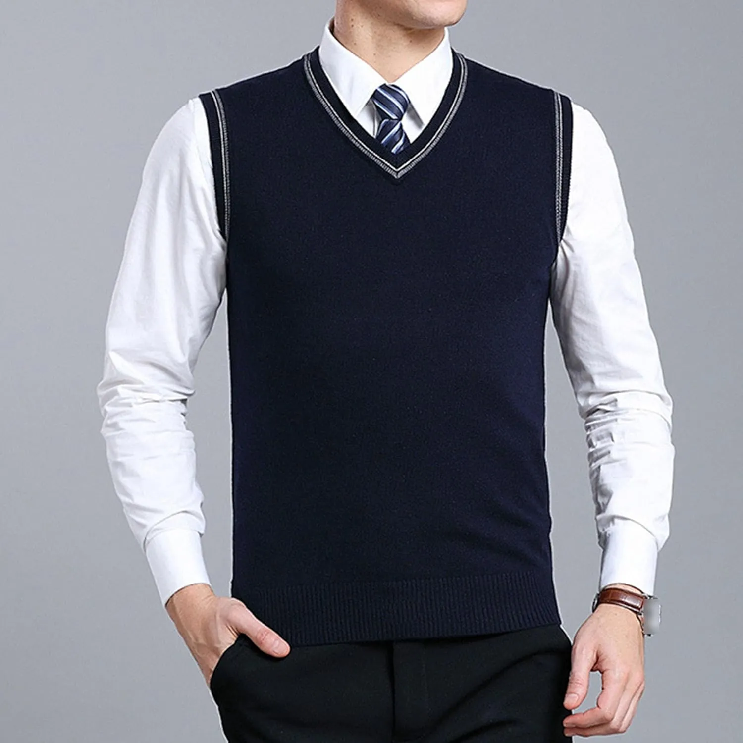 JEShifangjiusu Men's Sleeveless Sweater Vest Lightweight V-Neck Cotton Tank Top Slim Fit Soft Comfortable Pullover