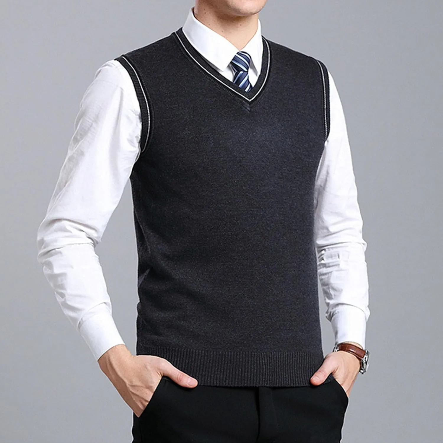 JEShifangjiusu Men's Sleeveless Sweater Vest Lightweight V-Neck Cotton Tank Top Slim Fit Soft Comfortable Pullover