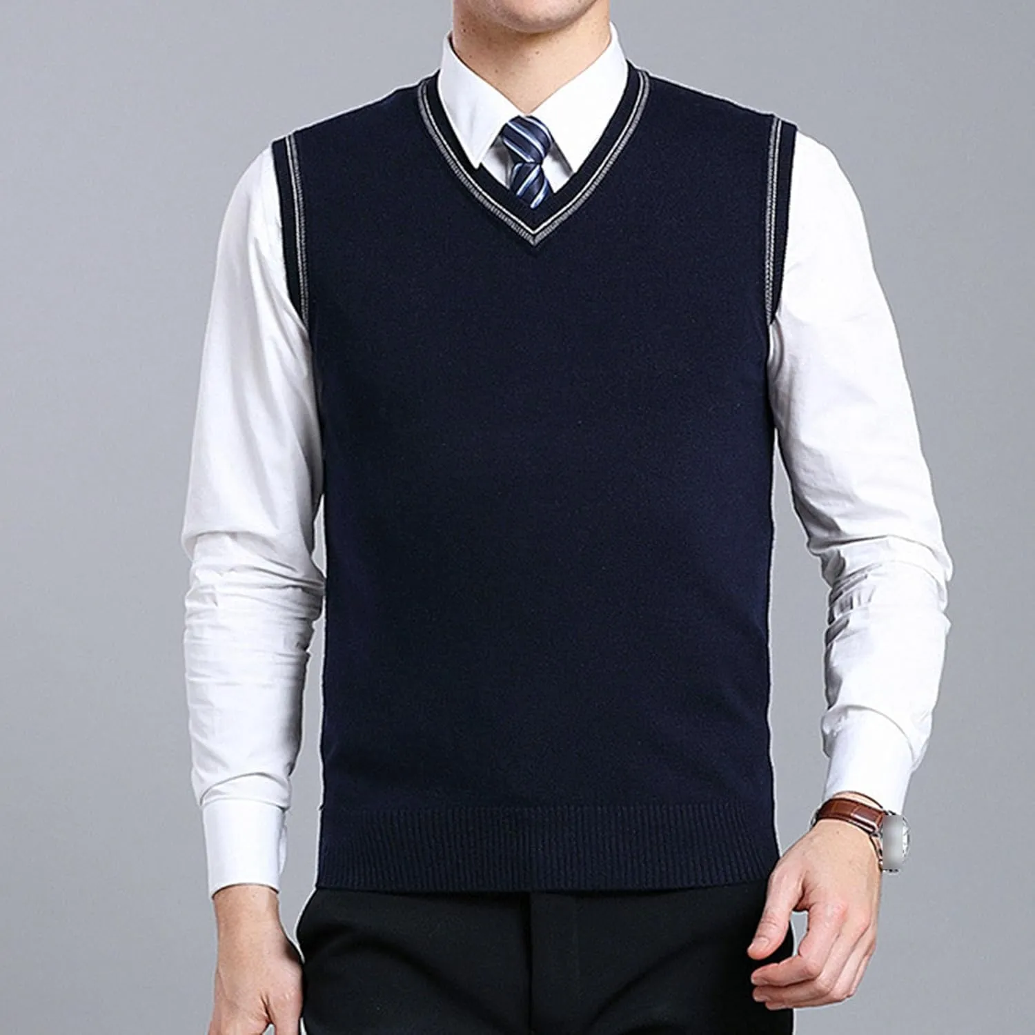 JEShifangjiusu Men's Sleeveless Sweater Vest Lightweight V-Neck Cotton Tank Top Slim Fit Soft Comfortable Pullover