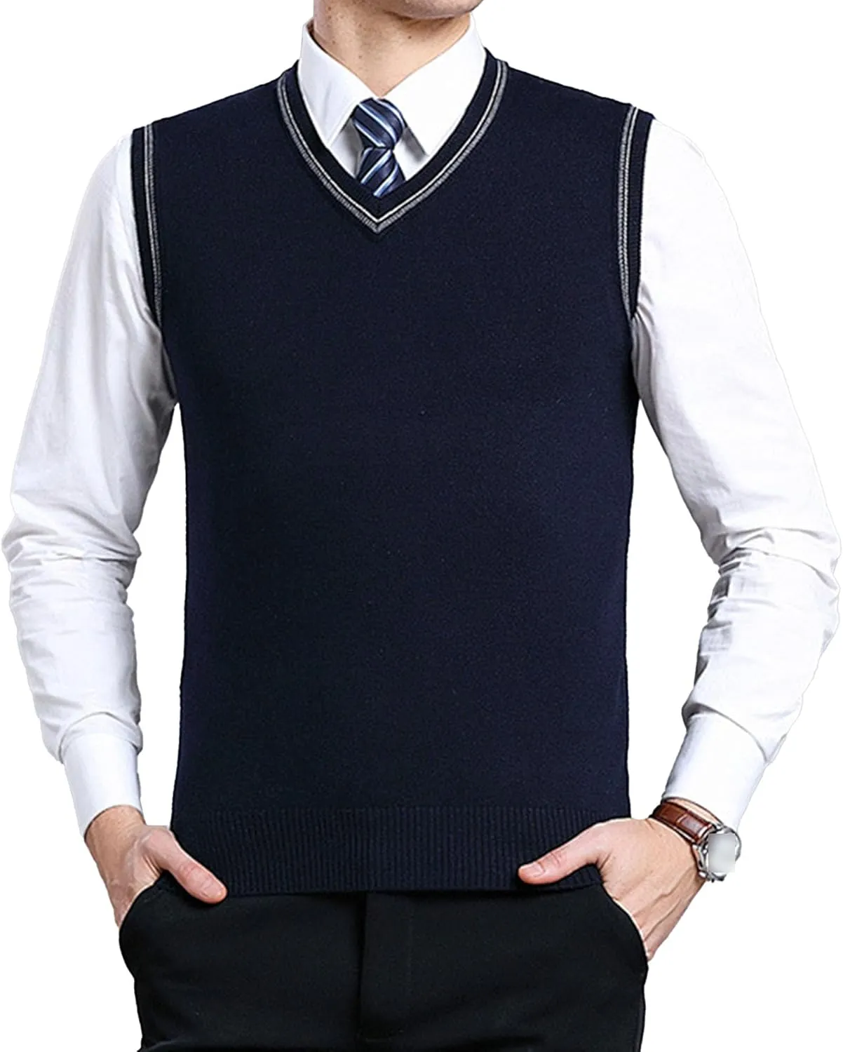 JEShifangjiusu Men's Sleeveless Sweater Vest Lightweight V-Neck Cotton Tank Top Slim Fit Soft Comfortable Pullover