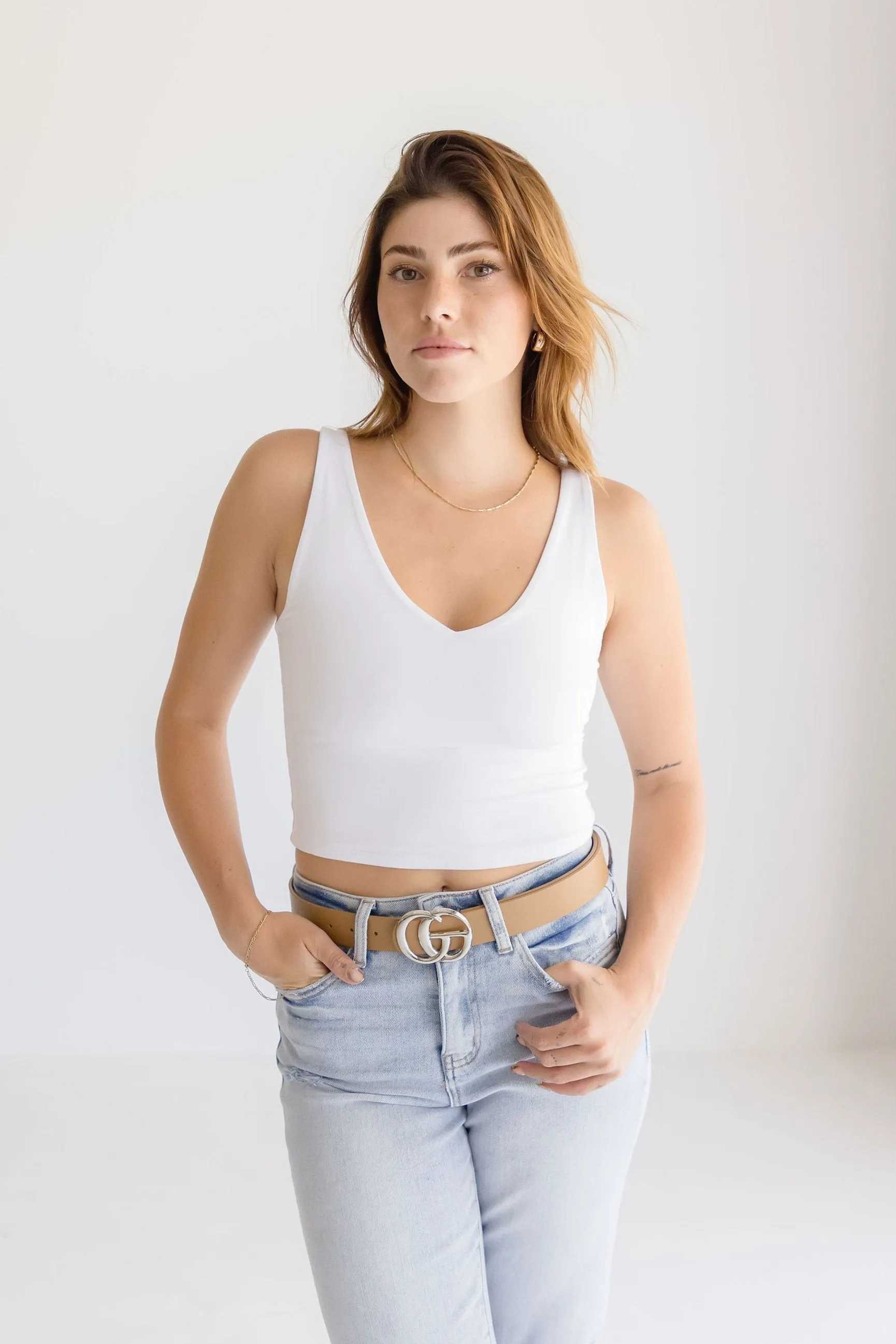 Kendra Logo Buckle Belt Nude