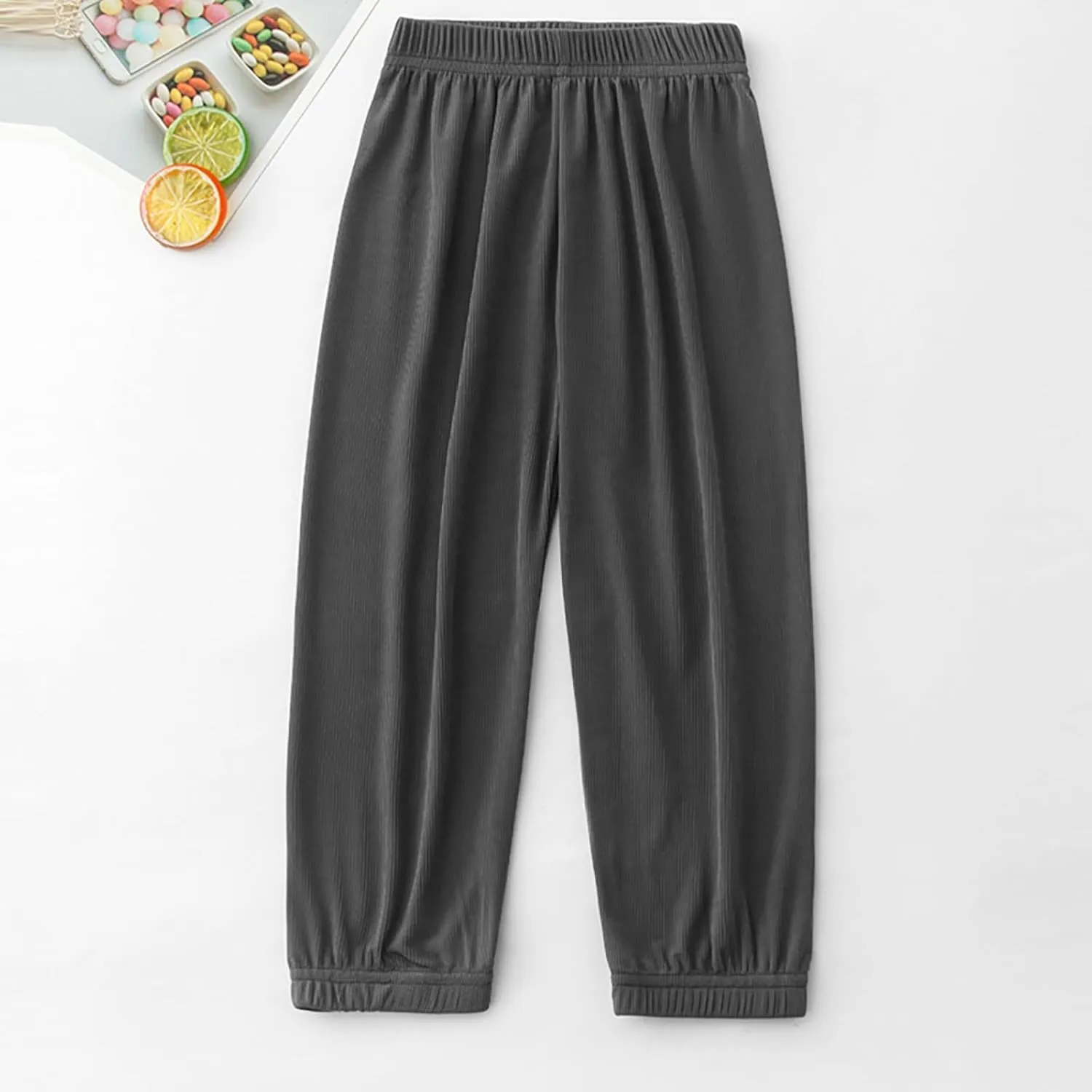 Kids Summer Solid Color Thin Pants Girls Boys Casual Pants Elastic Waist Leisure Trousers Breathable Loose Active Pant